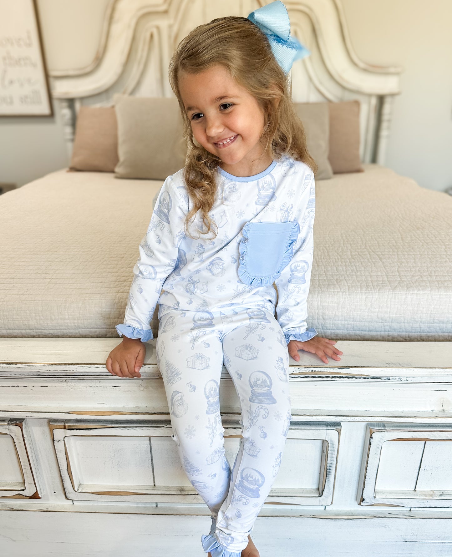 RTS - Blue Christmas Toile Girl 2pc PJs