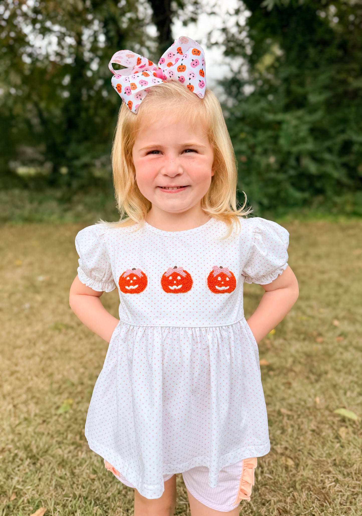 RTS - Fall Pt 2 Shirt Only - French Knot Pumpkin Carving Girl Shirt