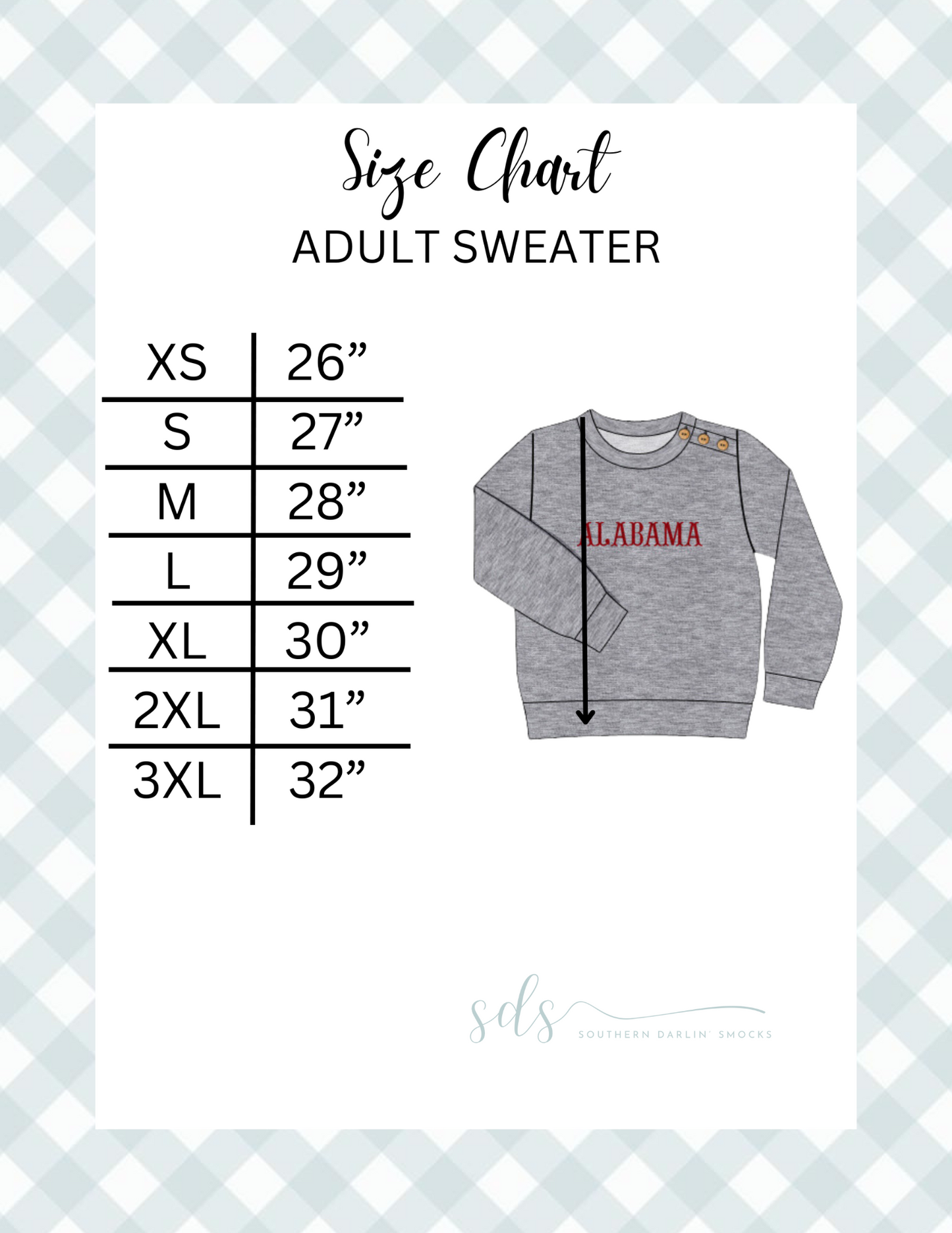 MOM SWEATER SIZE CHART