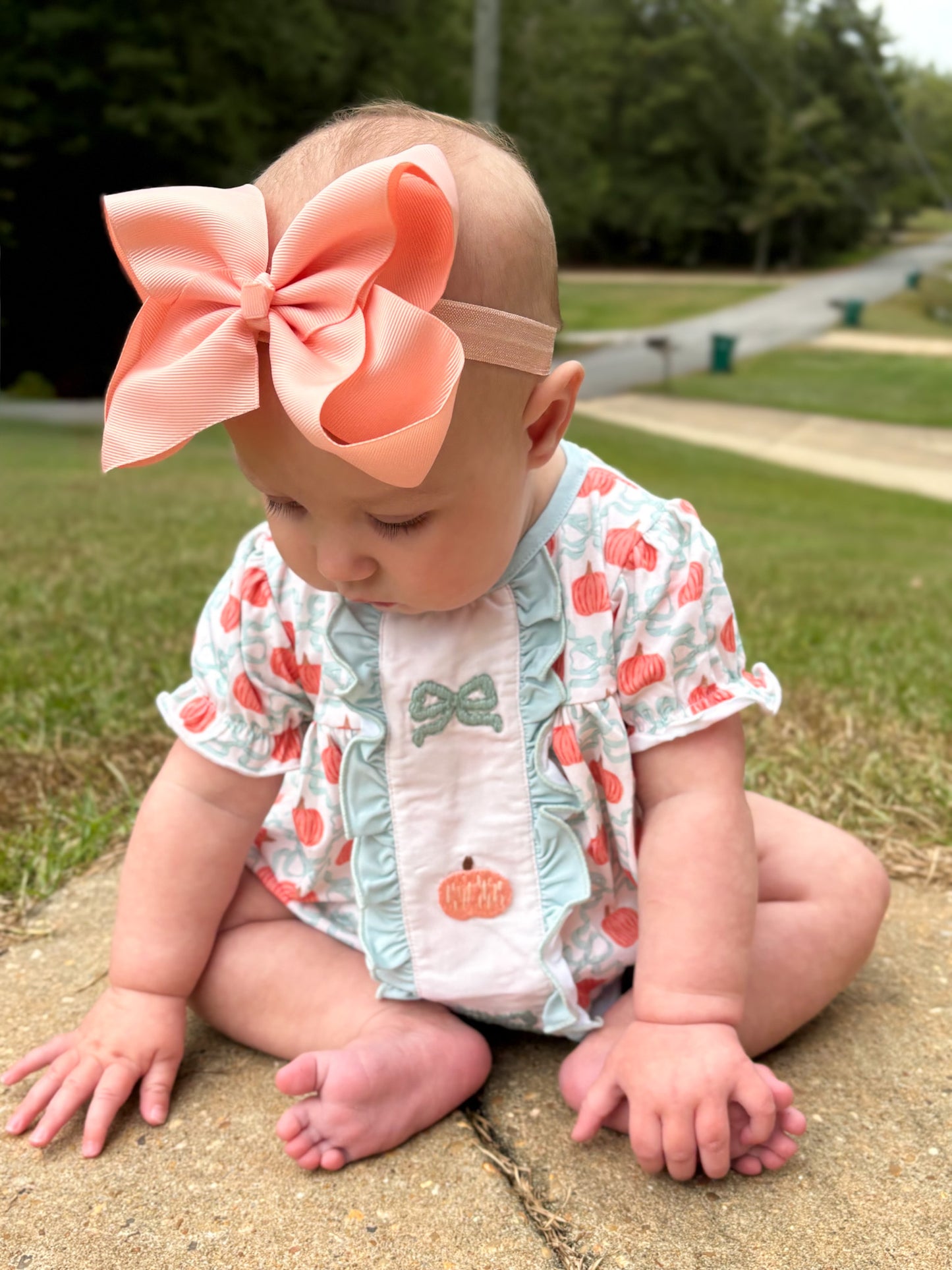 RTS - Preppy Teal Pumpkins Girl Bubble