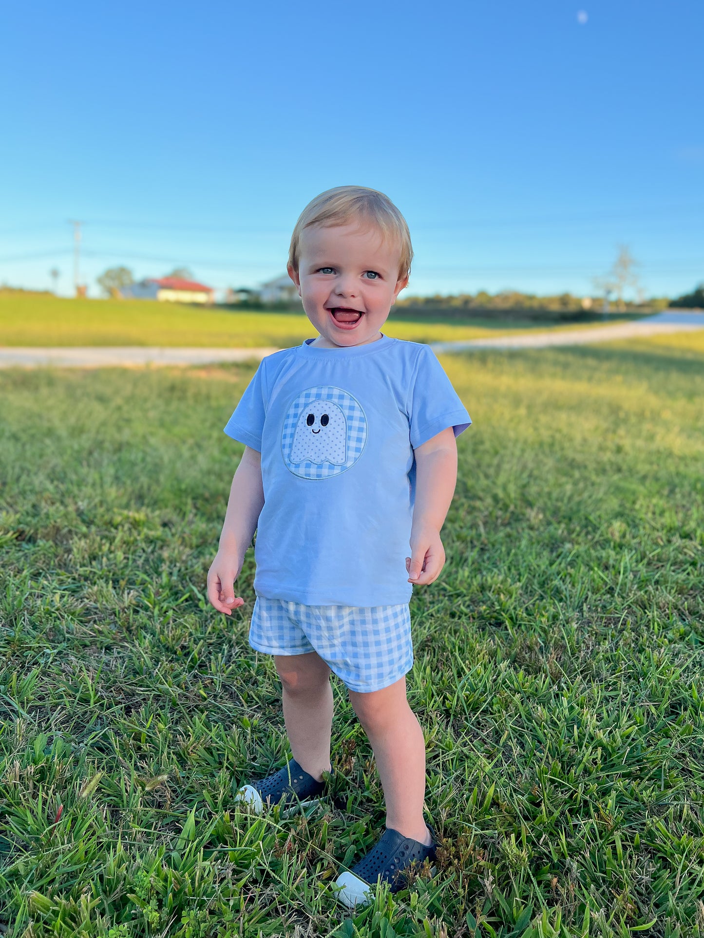 RTS - Applique Preppy Ghost Boy Shortie Set - No monogram