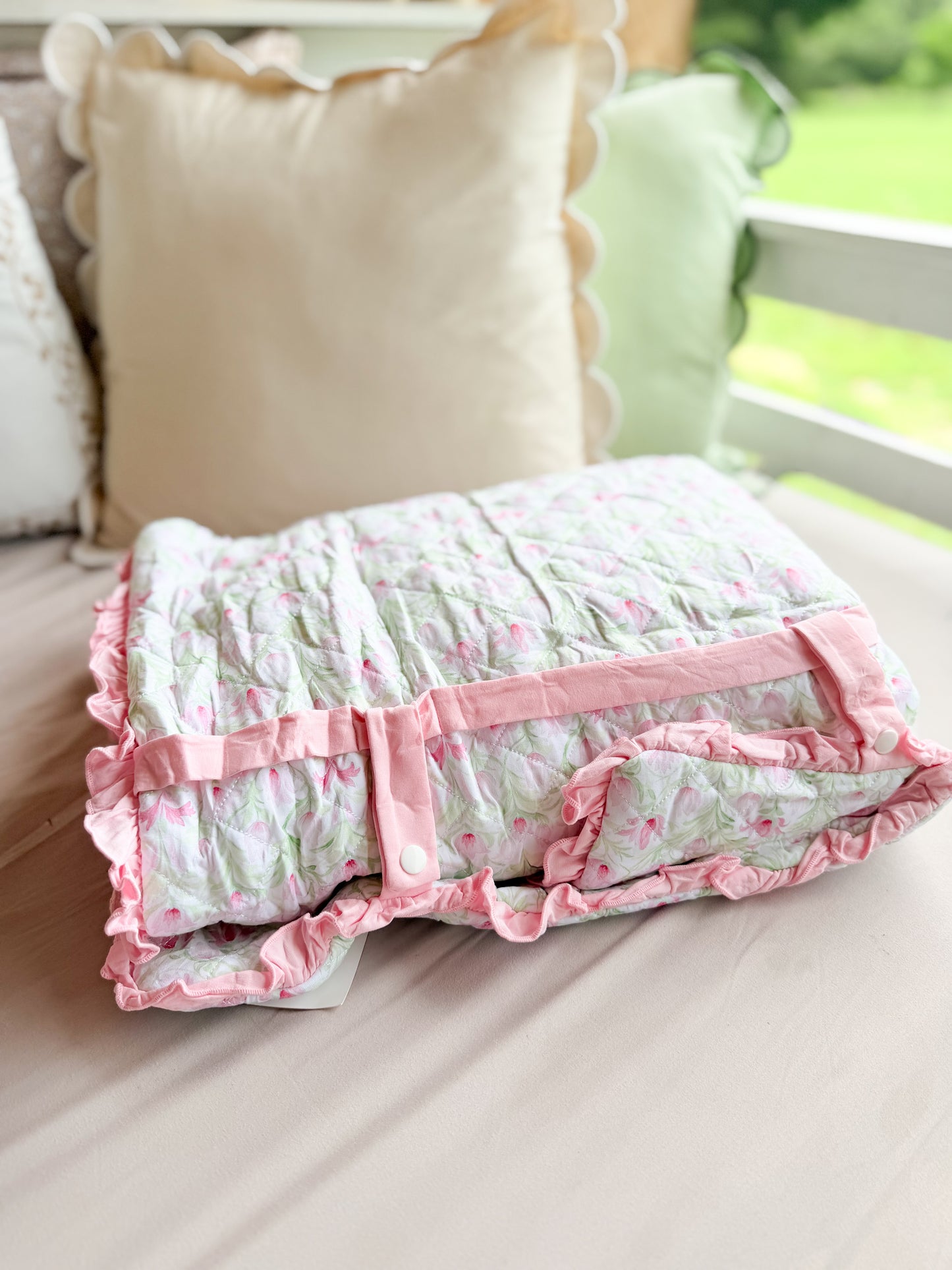 RTS - SUMMER PT 2 - Lime & Pink Floral Nap Mat - NO MONOGRAM