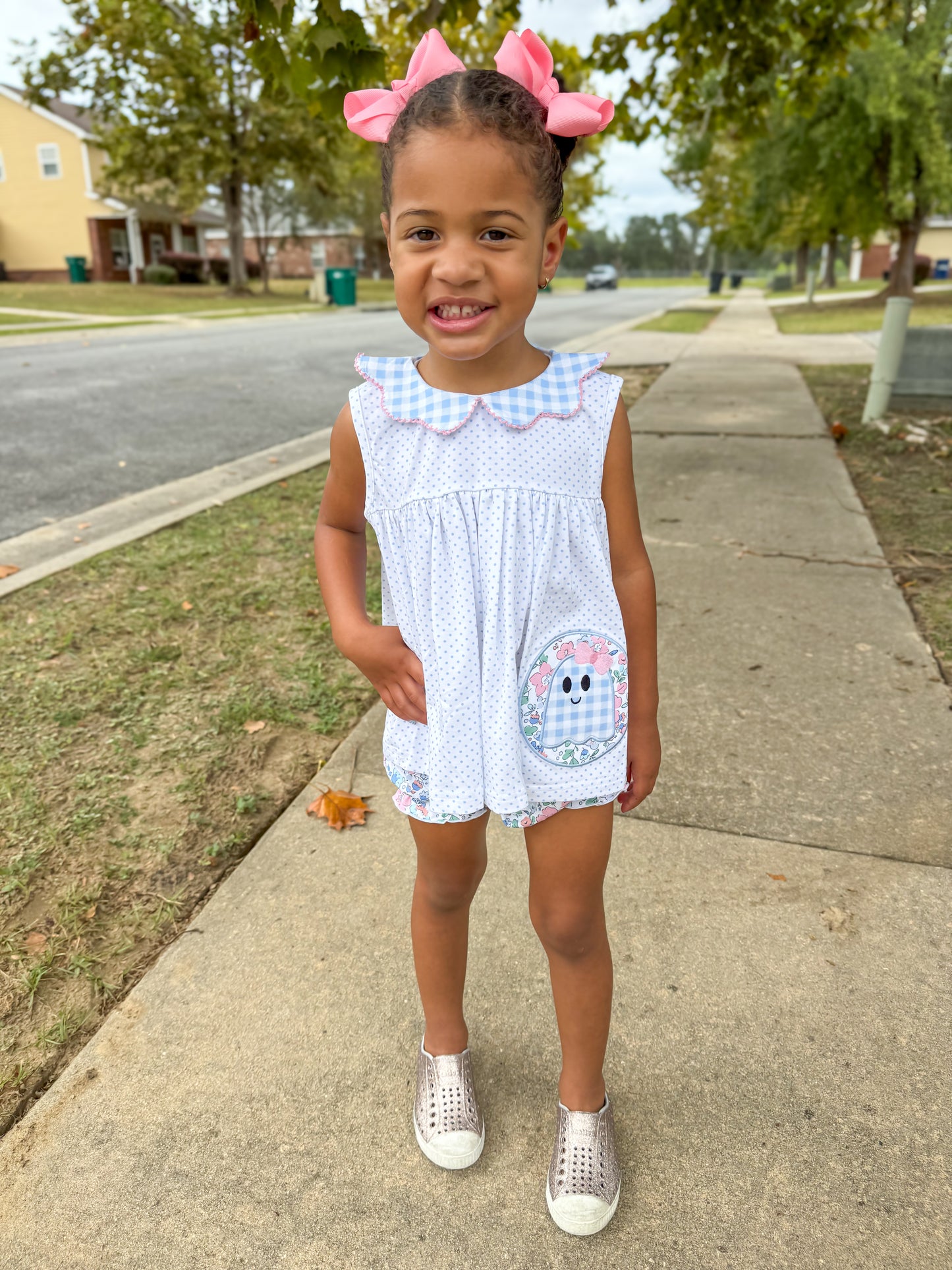 RTS - Applique Preppy Ghost Girl Diaper Set - No monogram