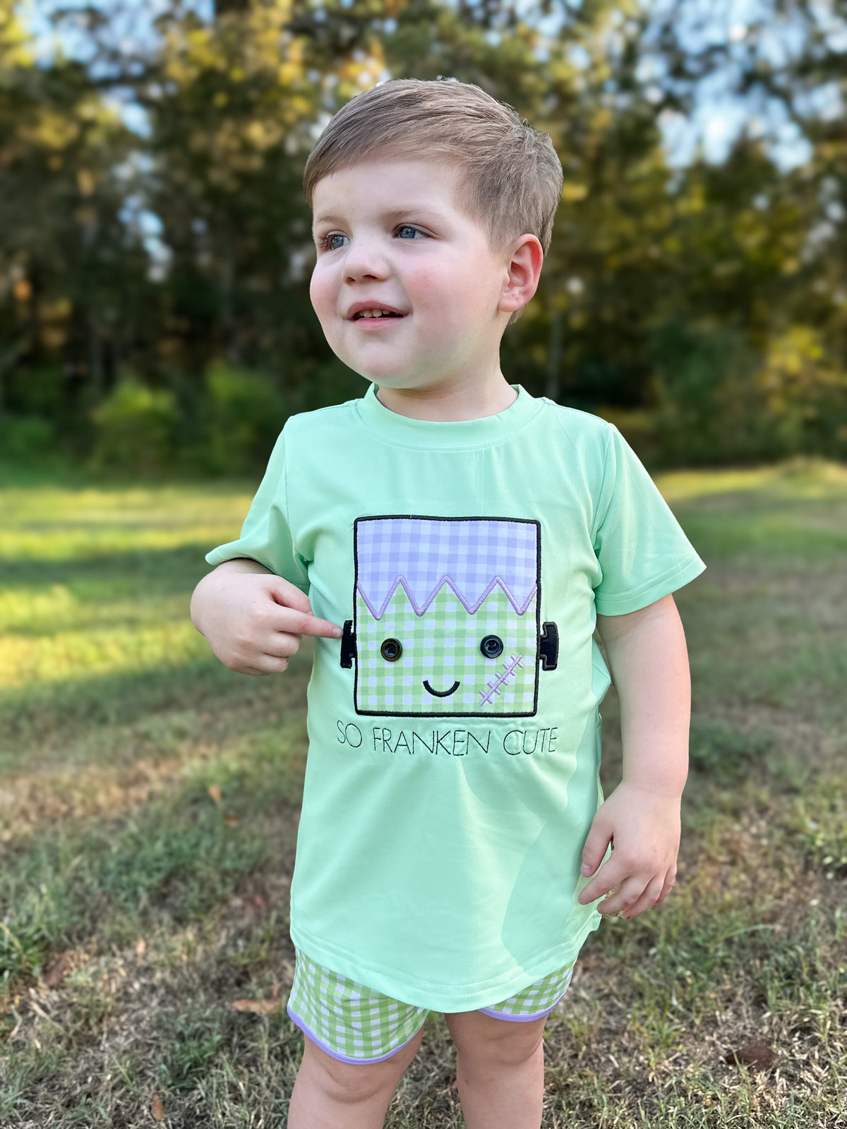 RTS - PUMPKINS & HALLOWEEN - Applique Frankenstein Boy Shortie Set - NO MONOGRAM