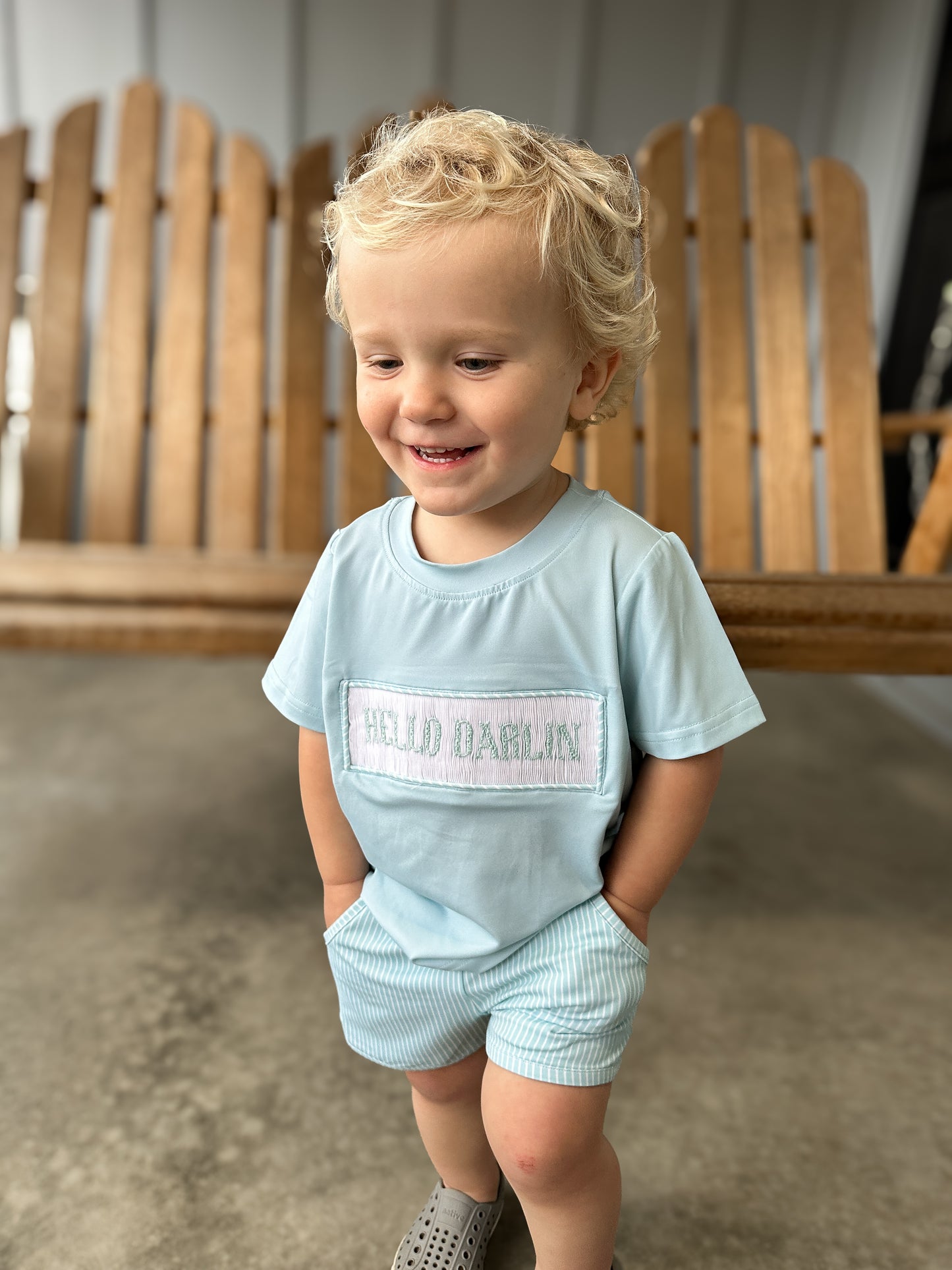 RTS - Paisley Floral Name Smocks Boy Shortie Set “MAMA’S BOY”