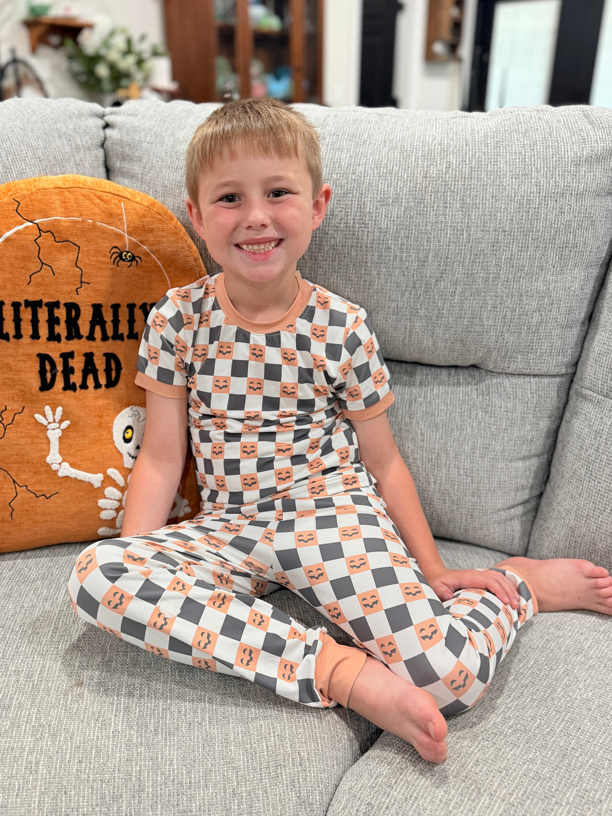 RTS - PUMPKINS & HALLOWEEN - Pumpkins & Halloween Boys Only - Checkered Jack-O-Lantern Boy 2pc Loungewear