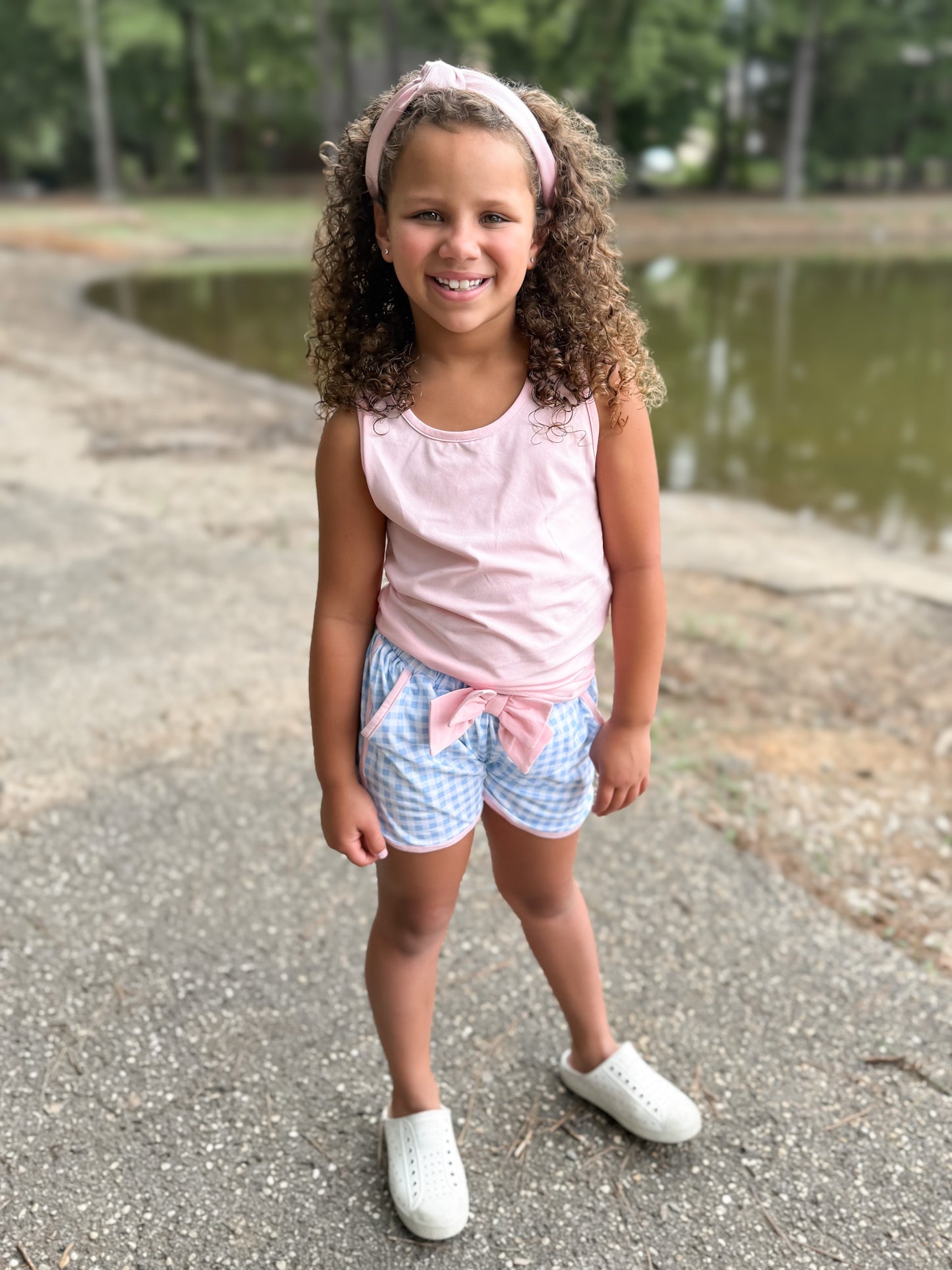 RTS - Summer 2 Girls Only - Bow Back Tank Basics Girl Shortie Set - Pink & Blue