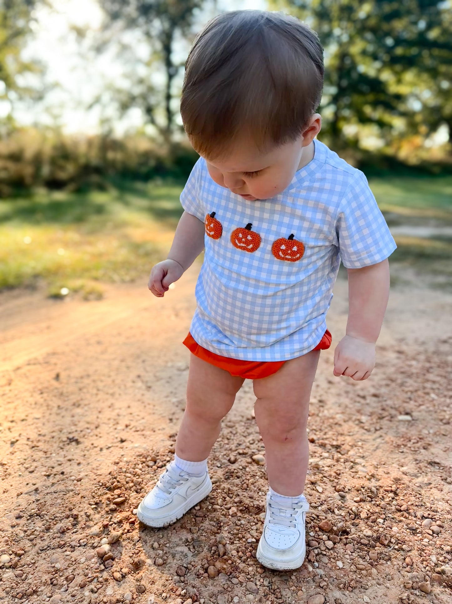 RTS - Fall Pt 2 Shirt Only - French Knot Pumpkin Carving Boy Shirt