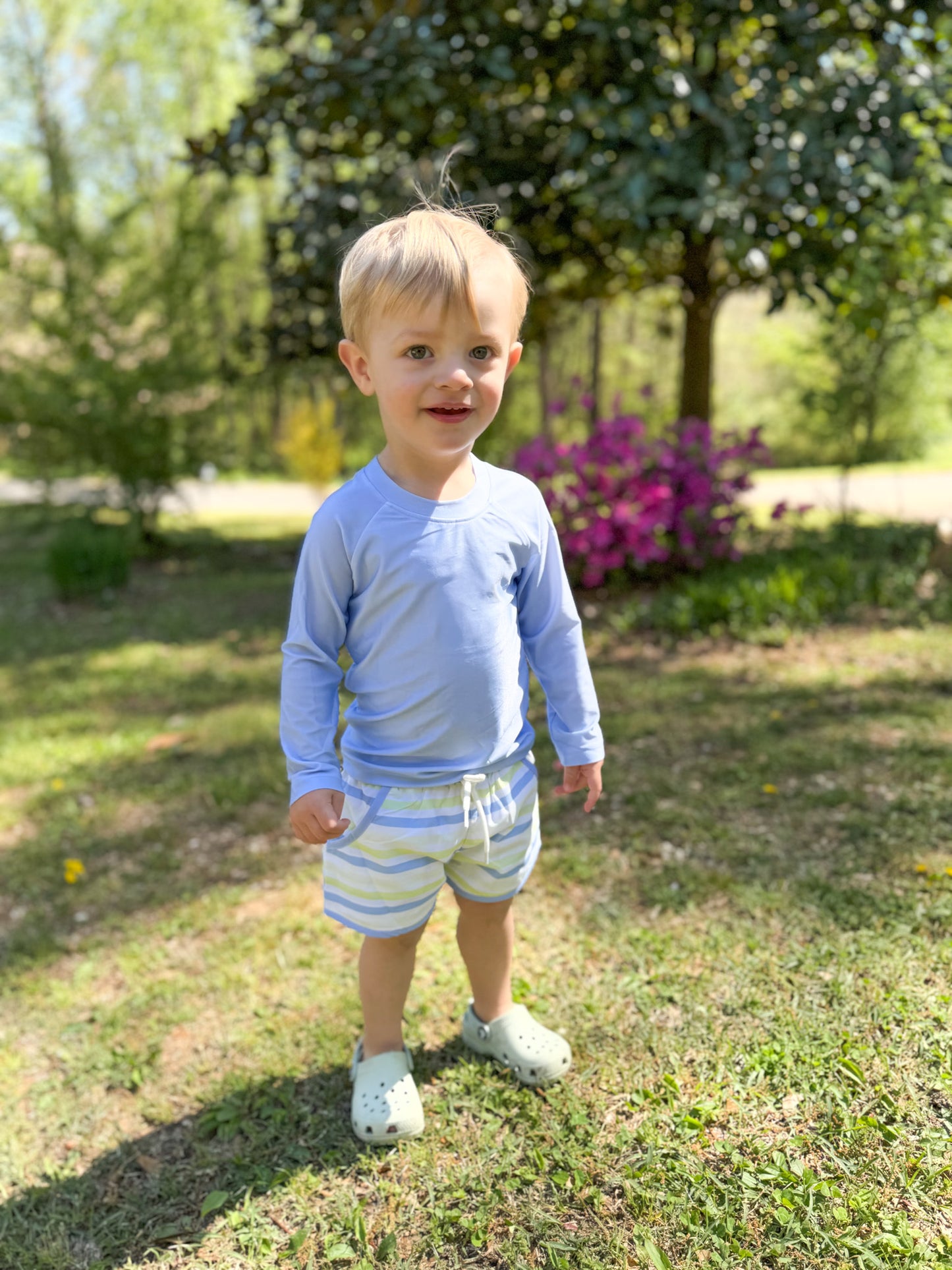 RTS - Spring Daisies Swim Boy Rashguard Top + Shortie Trunks - NO MONOGRAM