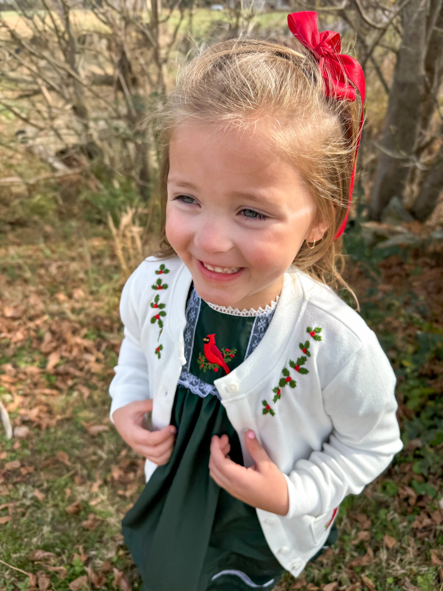 RTS - Christmas Cardinal Heirlooms Girl Cardigan