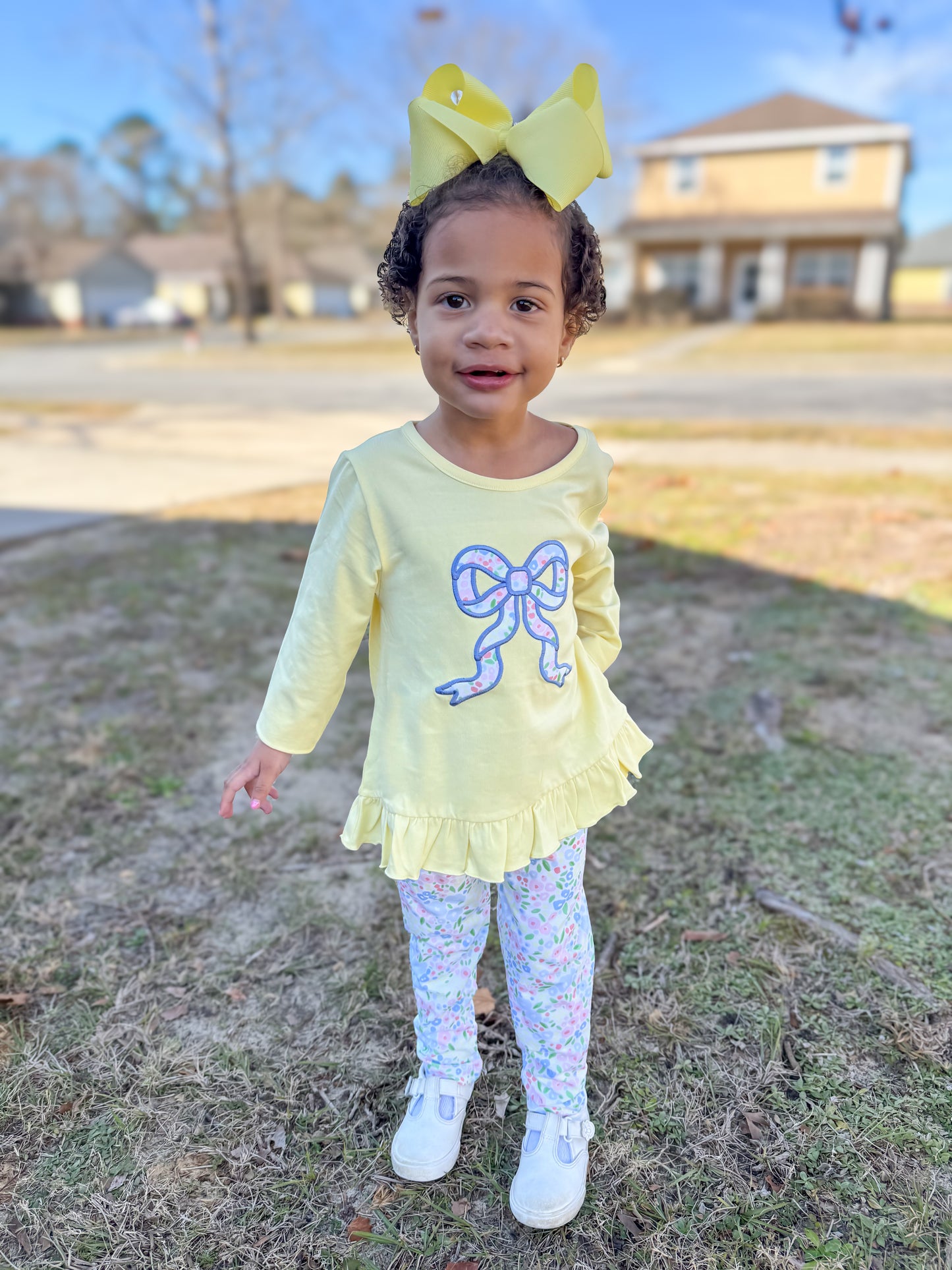 PREORDER 58: WINTER RERUNS - Applique Allora Floral Bow Girl Pant Set