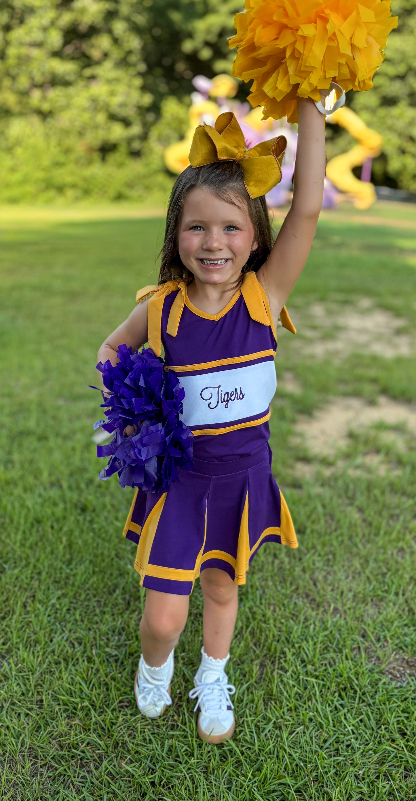 RTS - COLLEGIATE - Sideline Spirit Cheer Sets - Purple/Gold. Monogrammed - “TOUCHDOWN”
