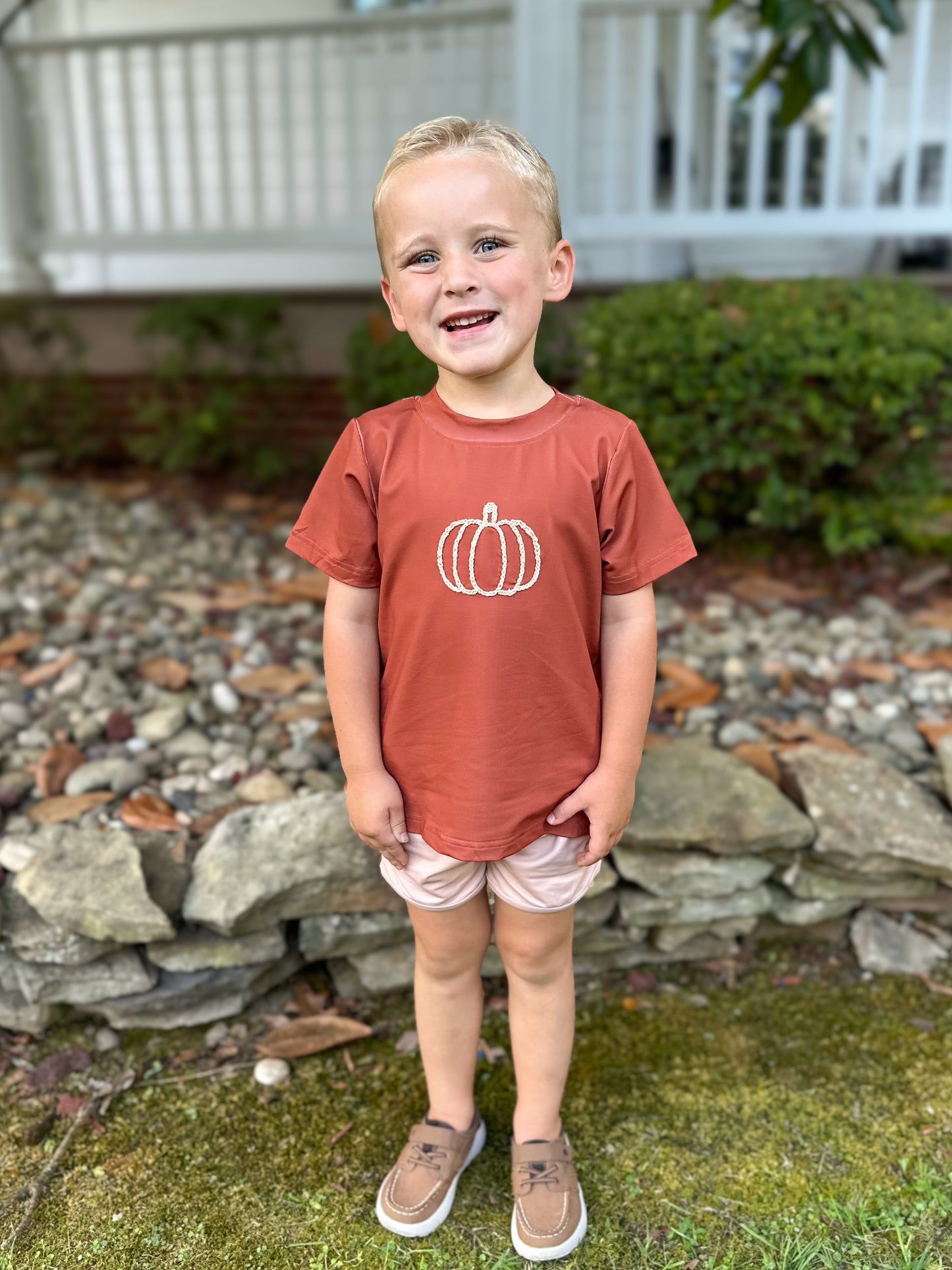 RTS - Chainstitch Pumpkin Boy Shortie Set