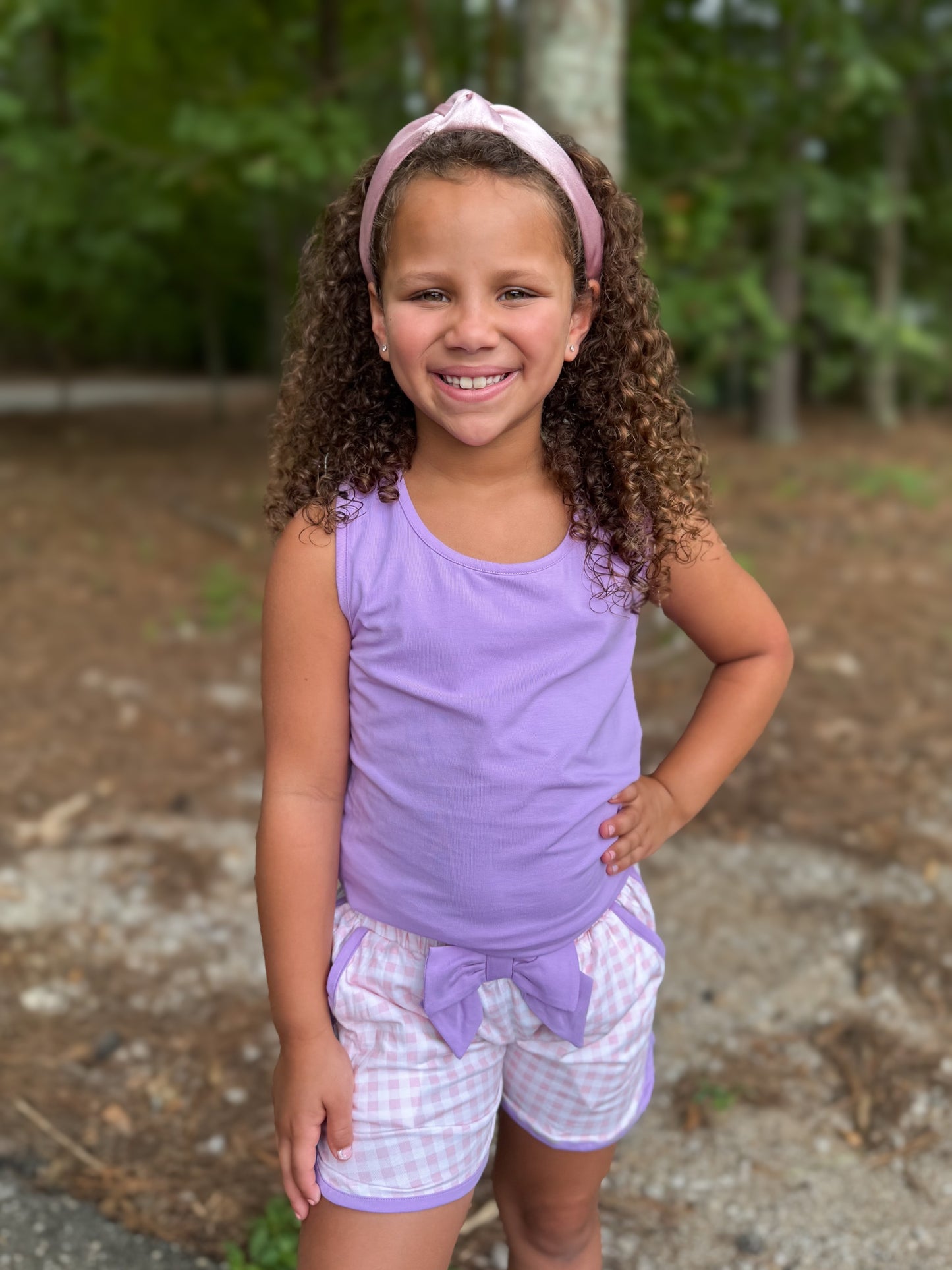 RTS - Summer 2 Girls Only - Bow Back Tank Basics Girl Shortie Set - Purple & Pink
