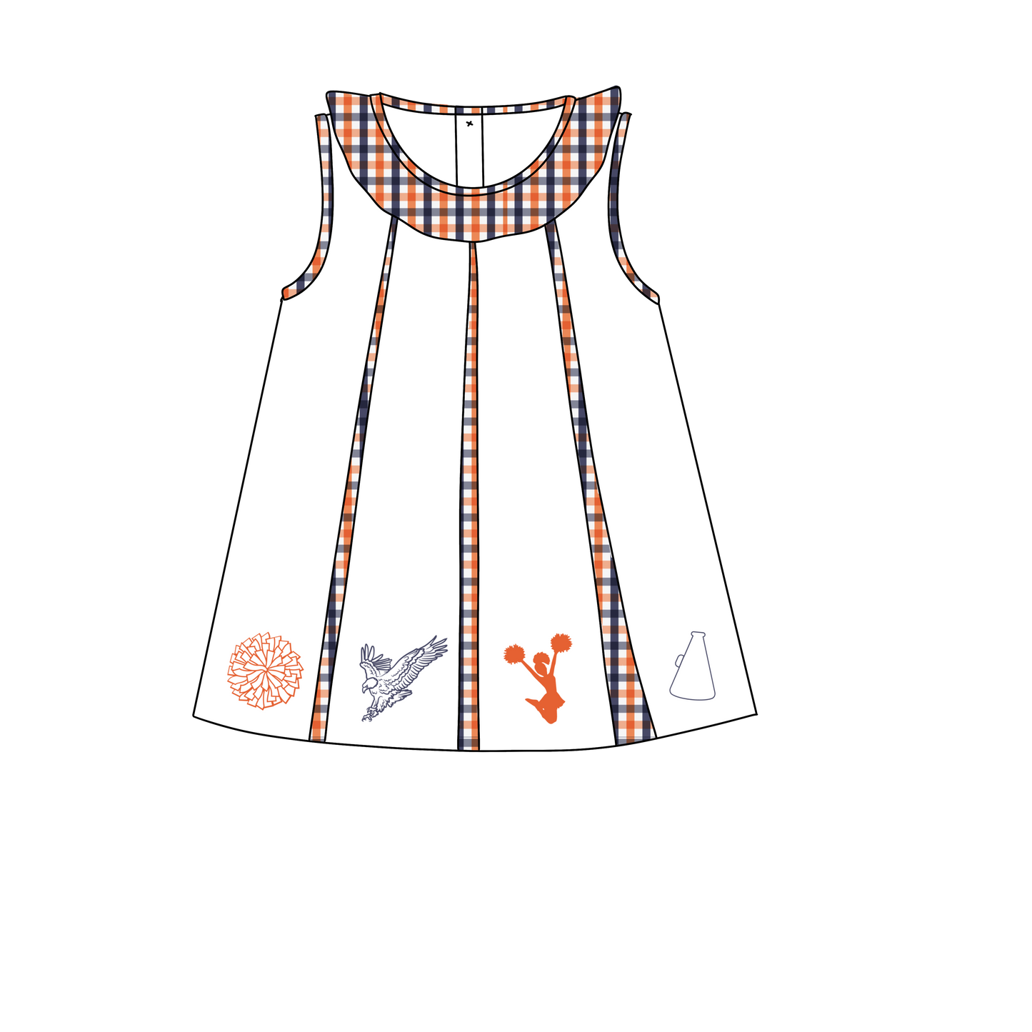 RTS - Shadow Stitch Teams Girl Dress - Orange/Navy