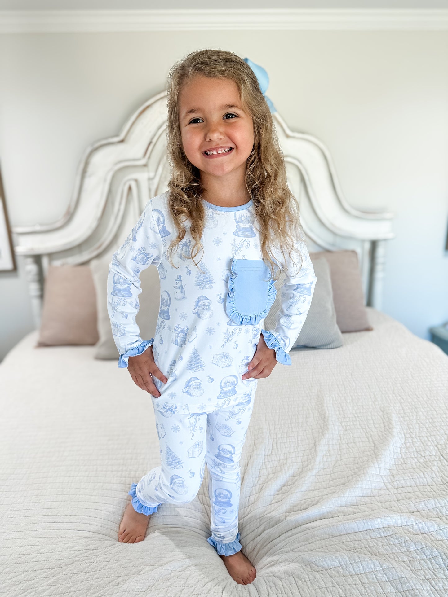 RTS - Blue Christmas Toile Girl 2pc PJs