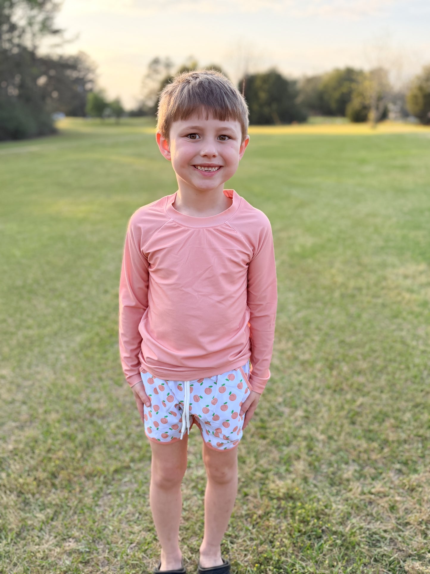 RTS - Citrus Springtime Swim Boy Rashguard Top & Trunk Set - NO MONOGRAM