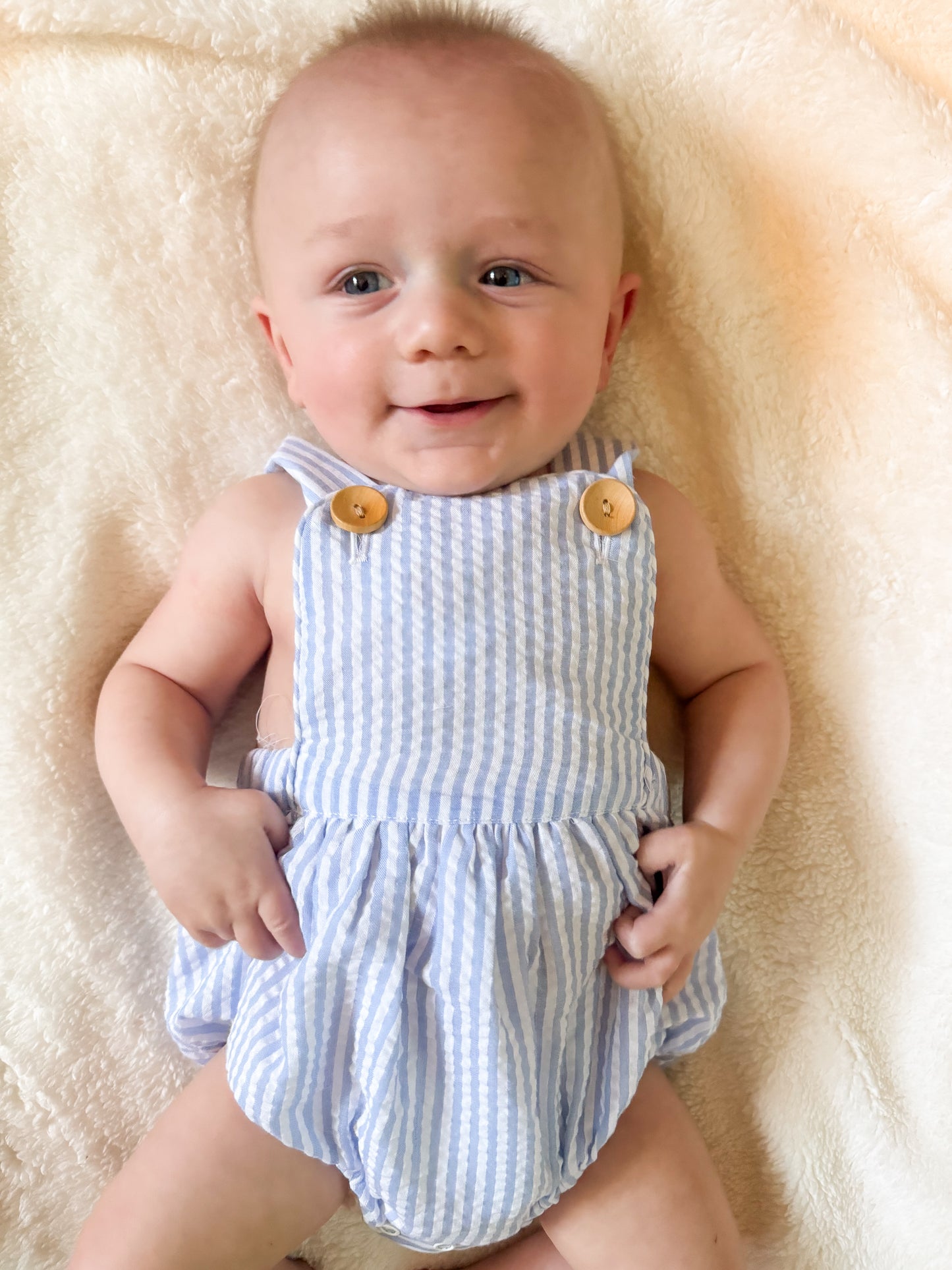 RTS - Seersucker Bows Boy Bubble - NO MONOGRAM