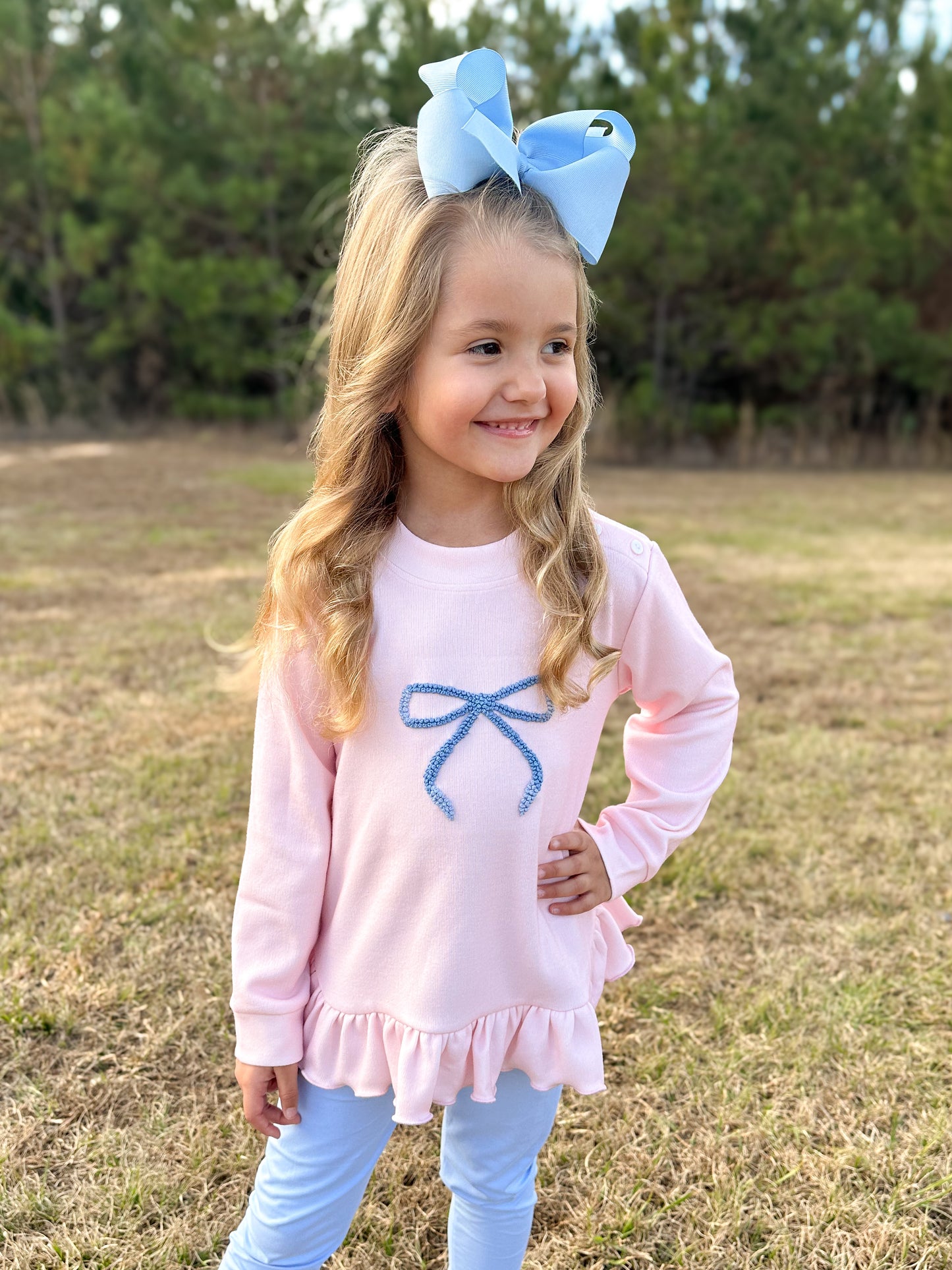 PREORDER 58: WINTER RERUNS - French Knot Bow Girl Sweater