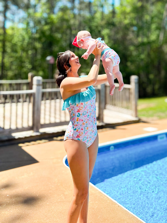 RTS - Colorful Cheetah/Stripes Swim Mom 1pc (Cheetah)