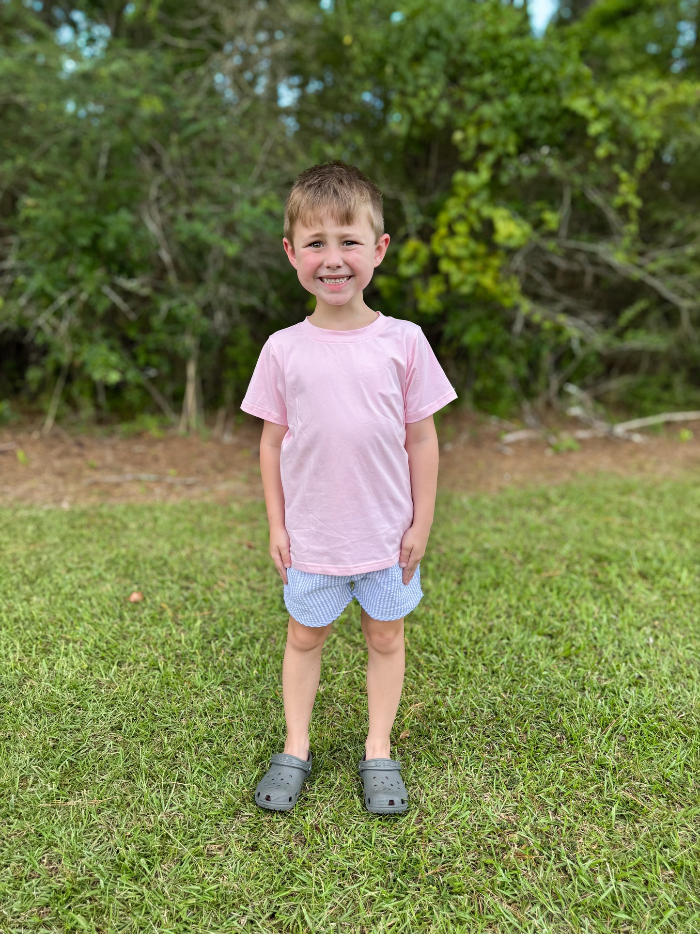 RTS - Seersucker Bows Boy Shortie Set - NO MONOGRAM