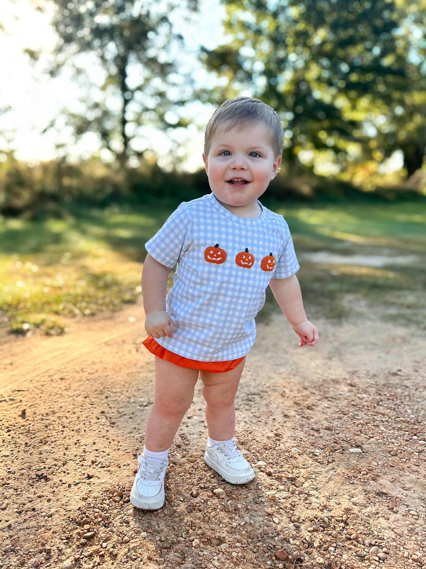 RTS - Fall Pt 2 Shirt Only - French Knot Pumpkin Carving Boy Shirt