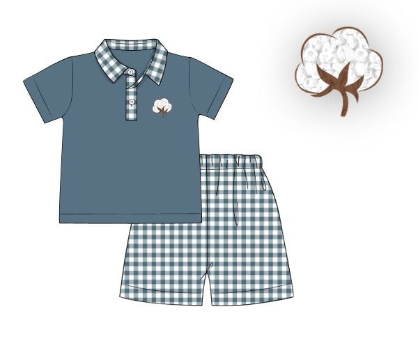 RTS - French Knot Cotton Boy Polo Short Set