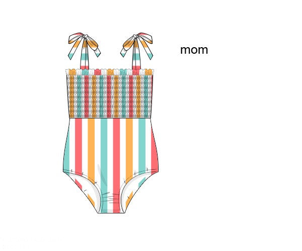 RTS - Colorful Cheetah/Stripes Swim Mom 1pc (Stripes)