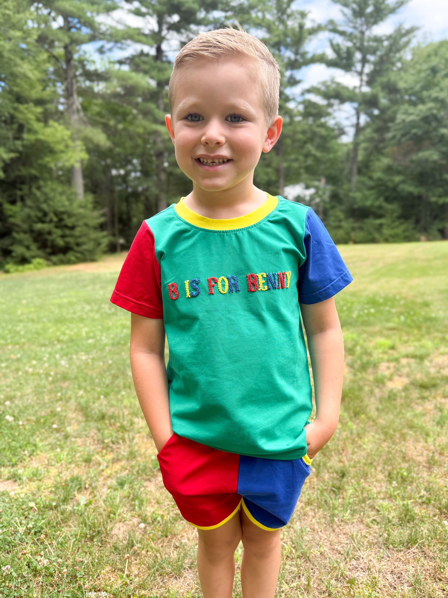 RTS - SUMMER PT 2 - Primary Color Block Boy Shortie Set - NO MONOGRAM