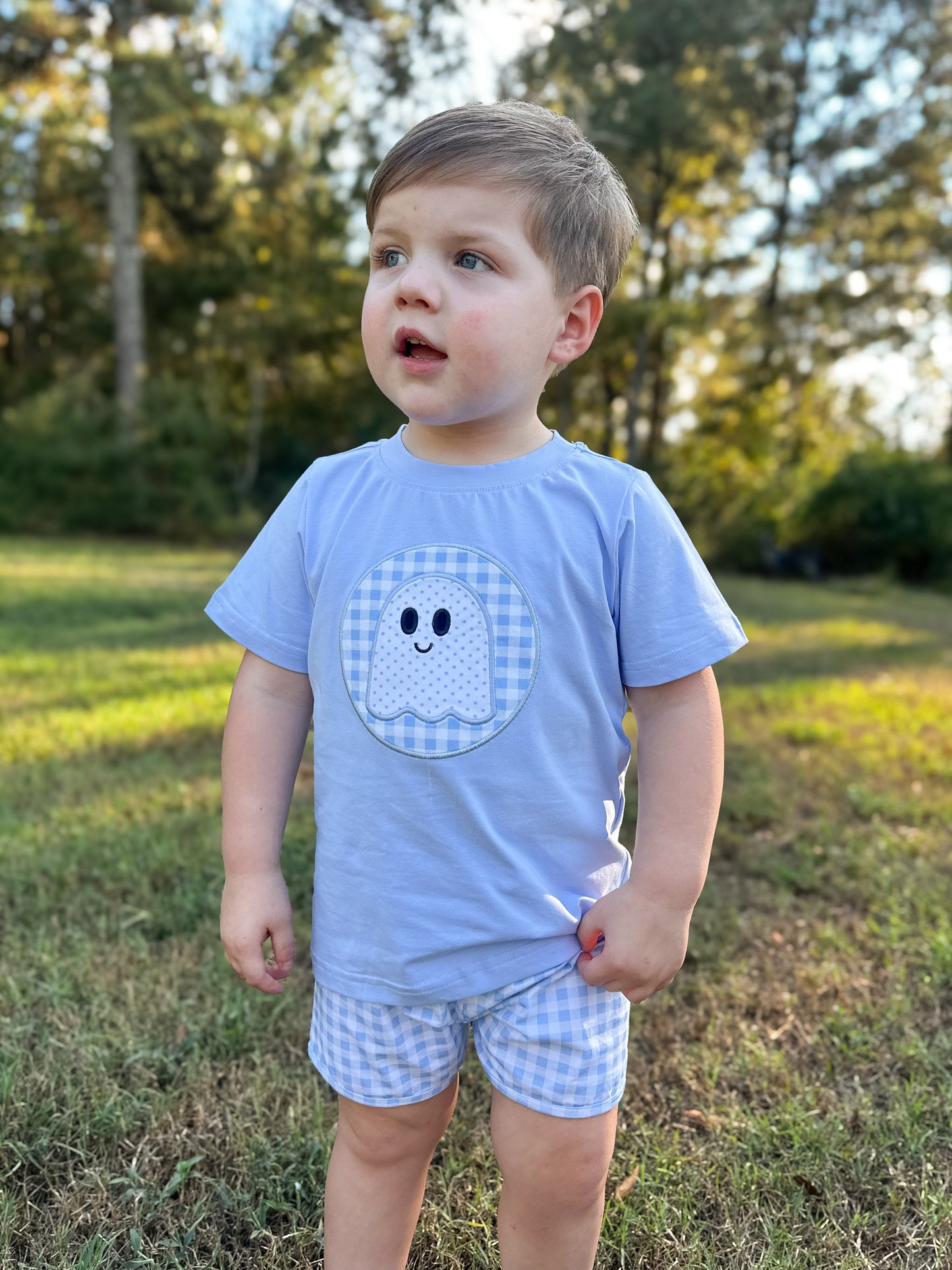RTS - Applique Preppy Ghost Boy Shortie Set - No monogram