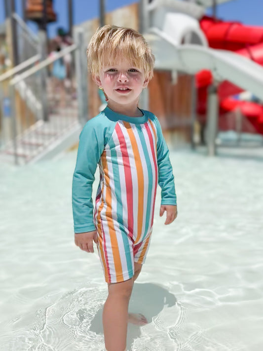 RTS - Colorful Cheetah/Stripes Swim Boy 1pc Rashguard