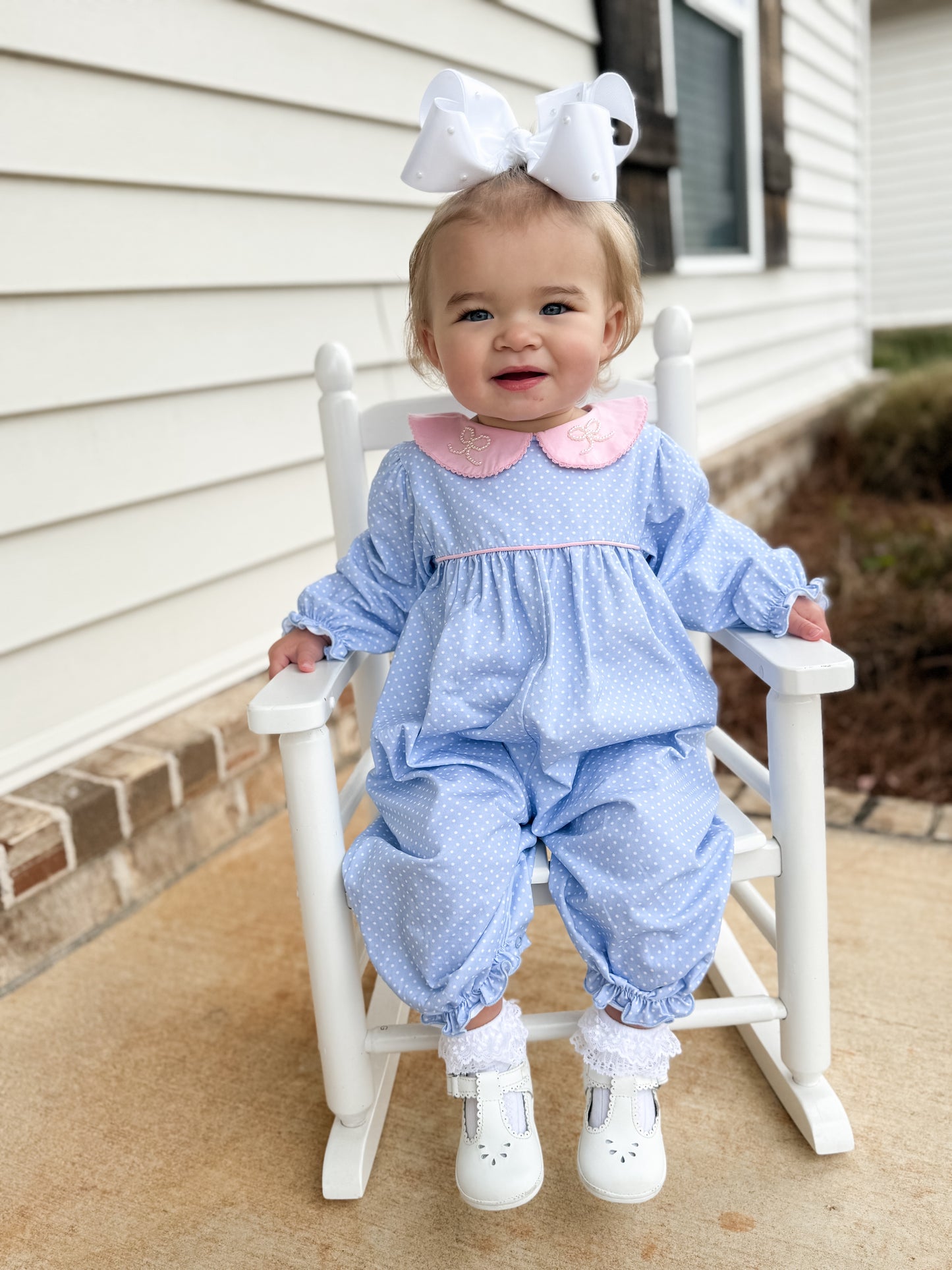 PREORDER 58: WINTER RERUNS - Pearl Collared Bows Girl Romper