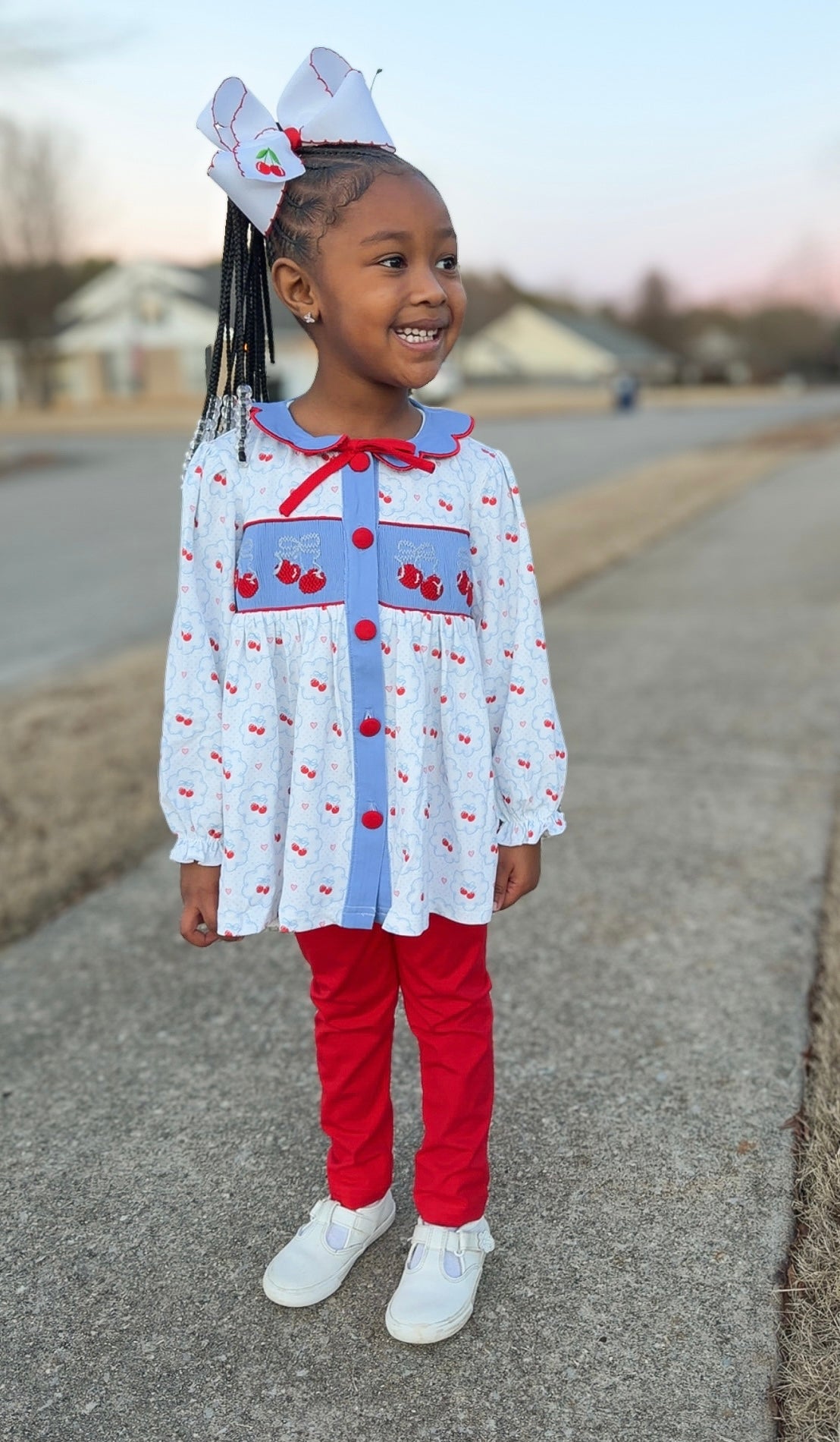 PREORDER 58: WINTER RERUNS - Smocked Cherries Girl Pant Set