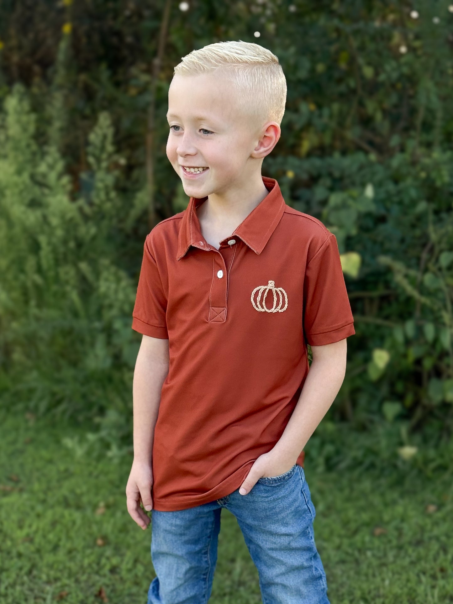 RTS - Chainstitch Pumpkin Boy Polo