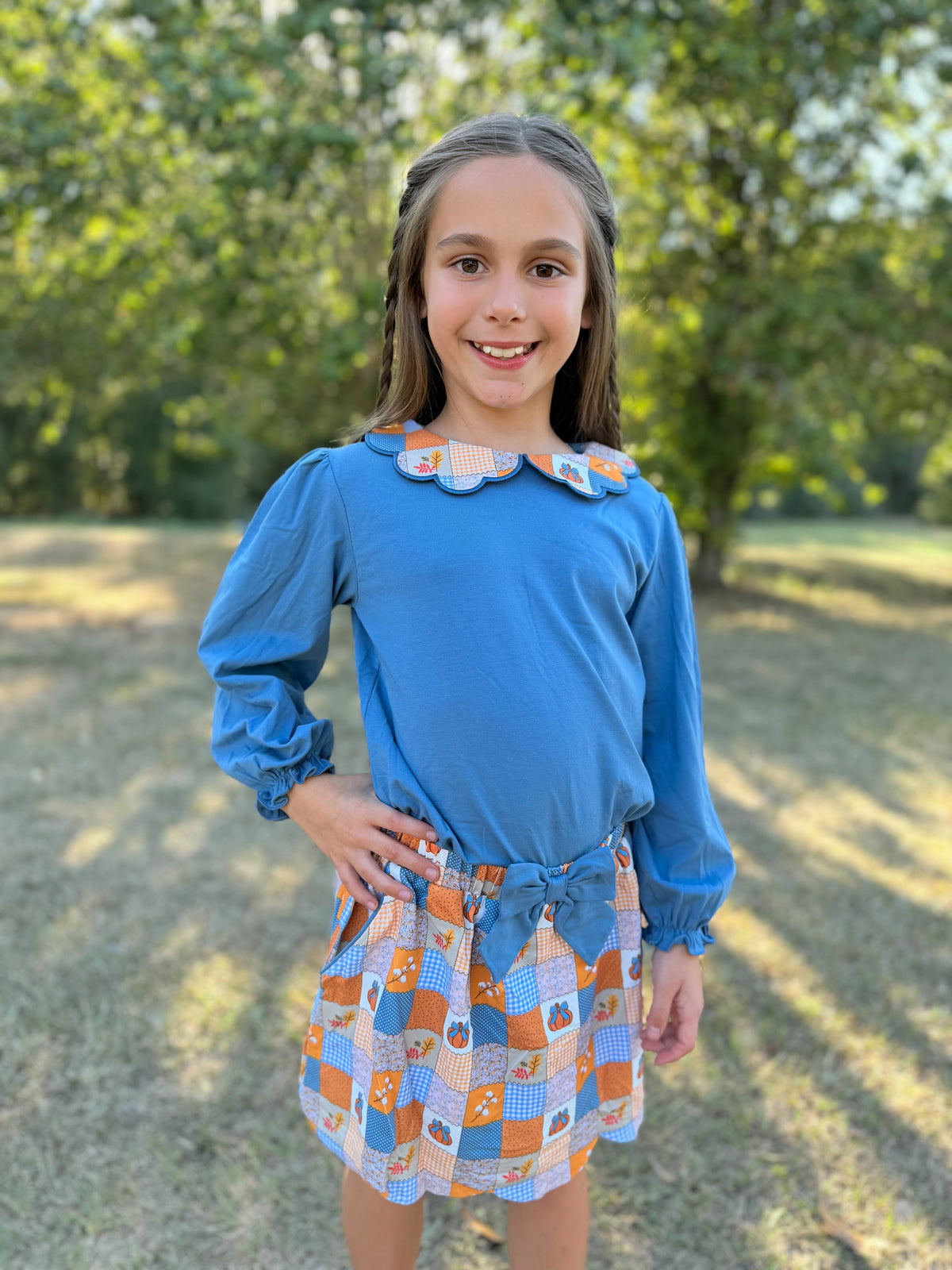 RTS - PUMPKINS & HALLOWEEN - Harvest Patchwork Girl Skort Set