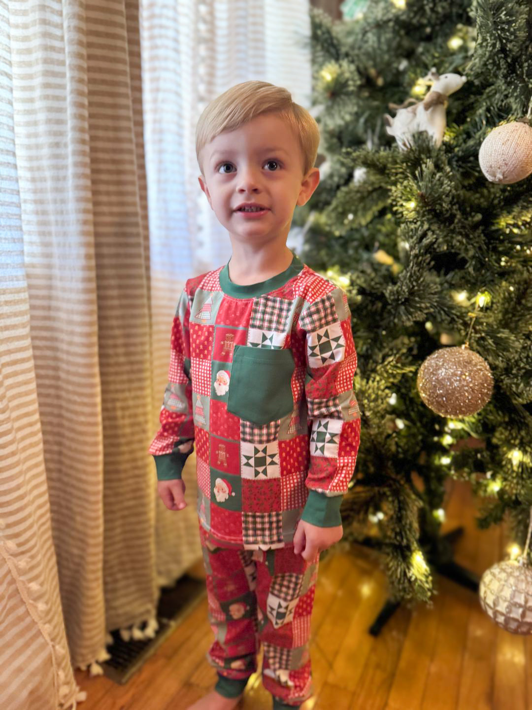 RTS - Christmas Patchwork Boy 2pc PJs
