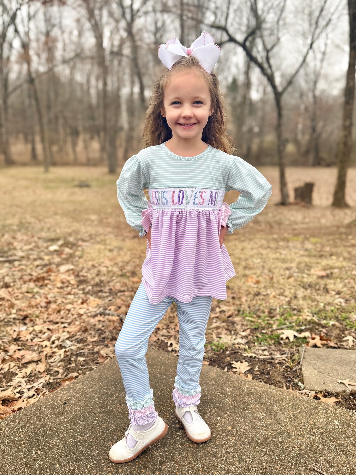 PREORDER 58: WINTER RERUNS - Striped Colorblock Name Smock Girl Pant Set