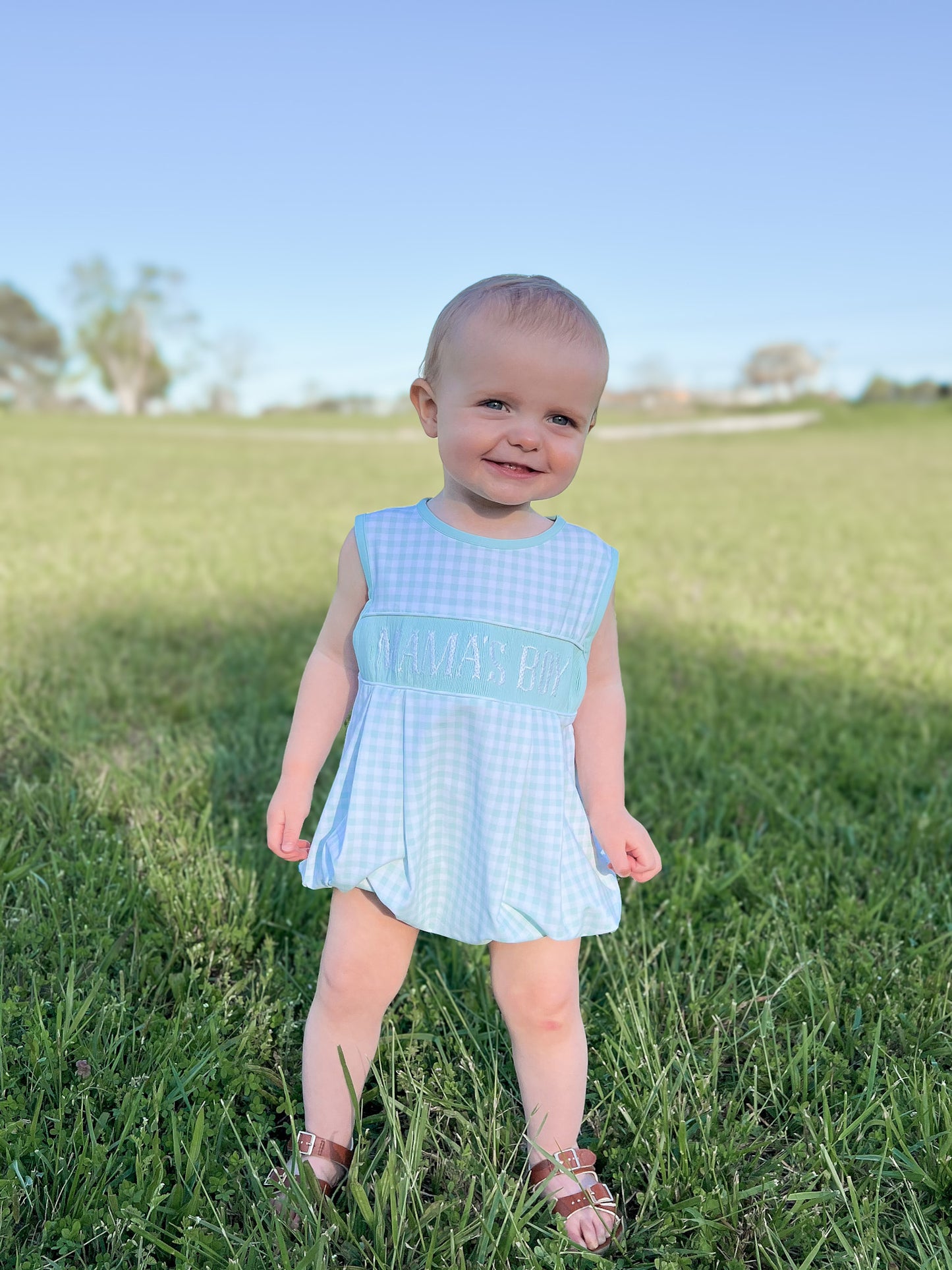 RTS - Willow Floral Name Smocks Boy Bubble - “MAMA’S BOY”