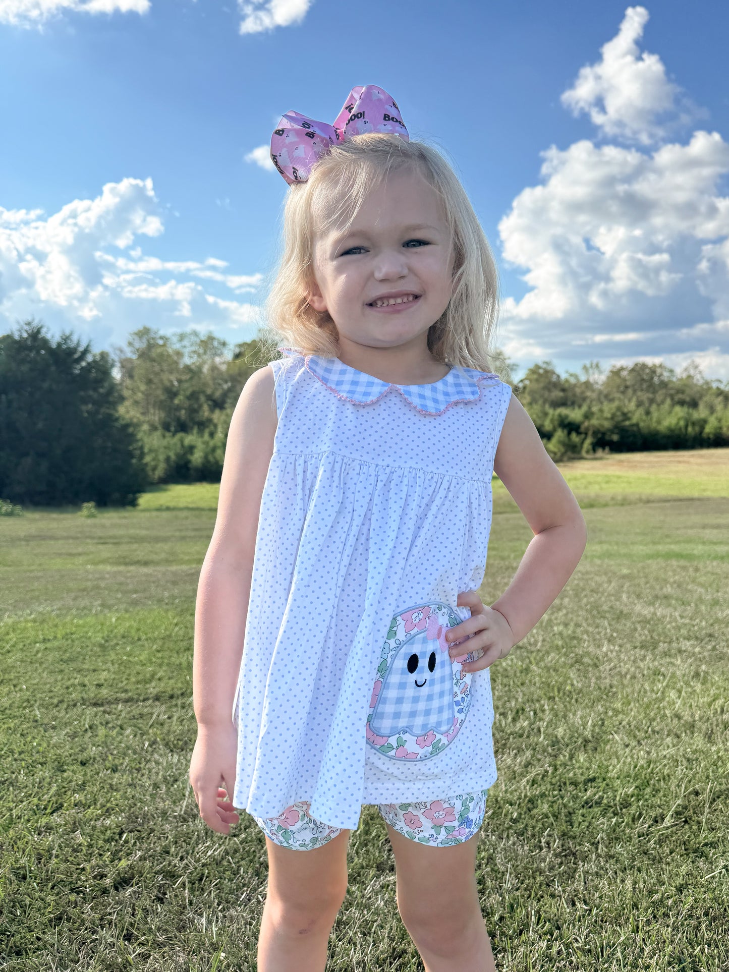 RTS - Applique Preppy Ghost Girl Shortie Set - No monogram