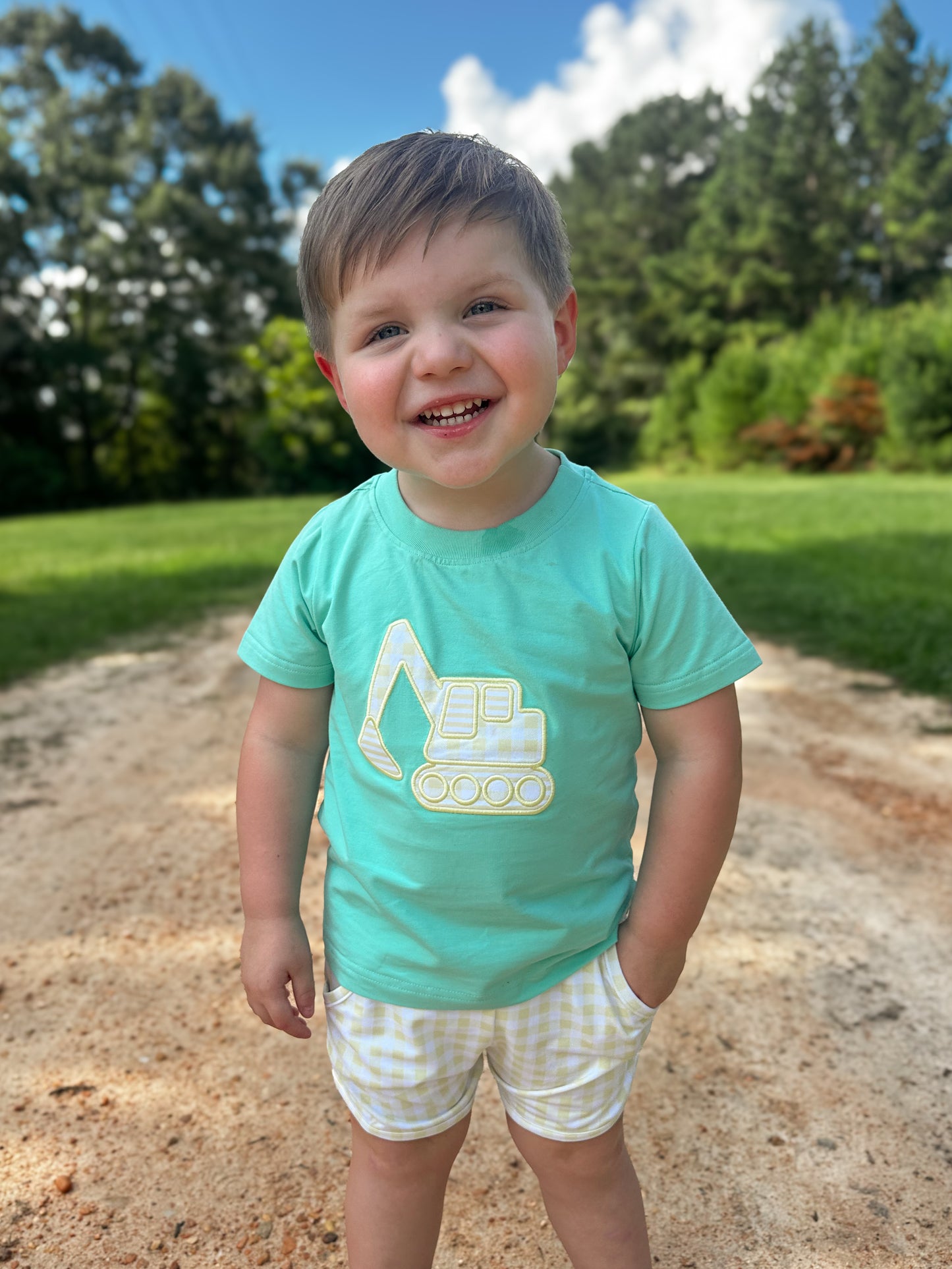 RTS - Summer 2 Boys Only - Appliqué Construction Boy Shortie Set