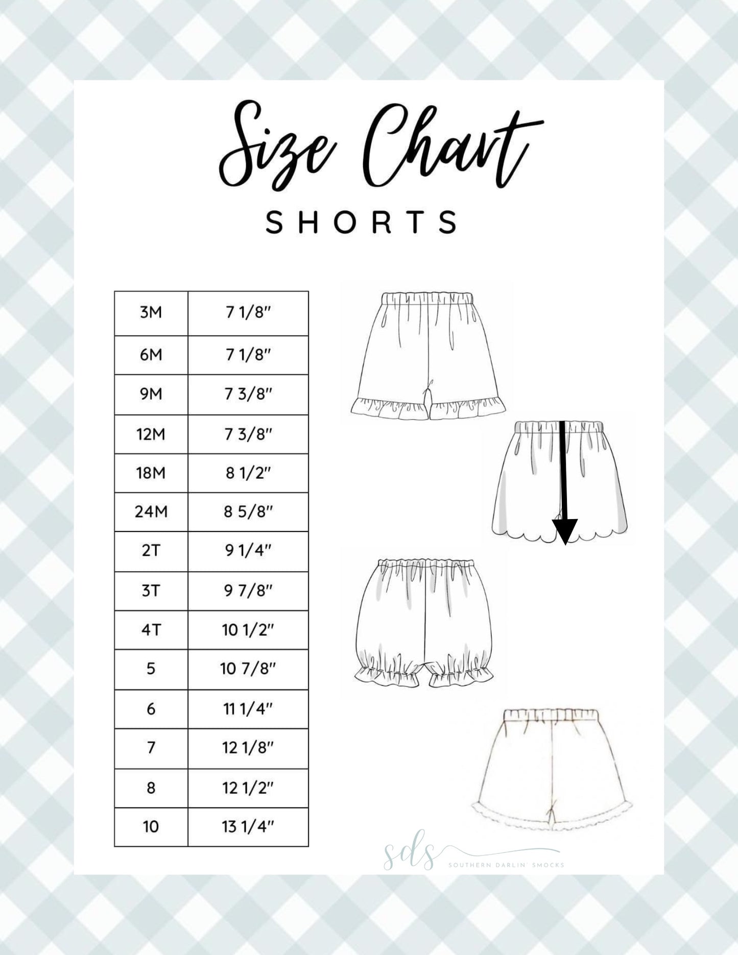 GIRL TRADITIONAL SHORTS SET SIZE CHART