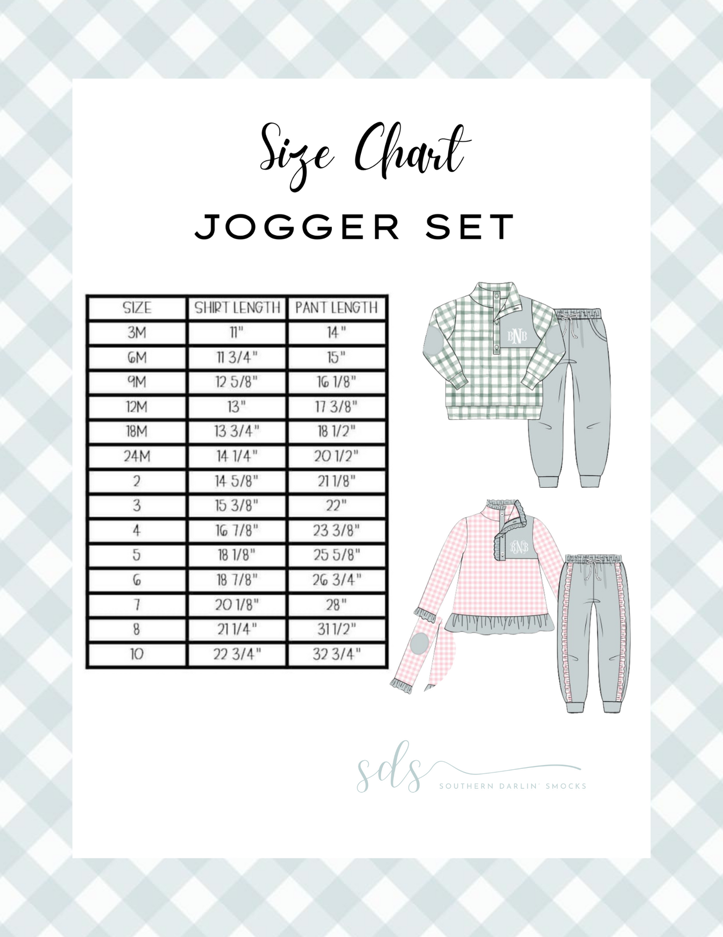 JOGGER SET SIZE CHART