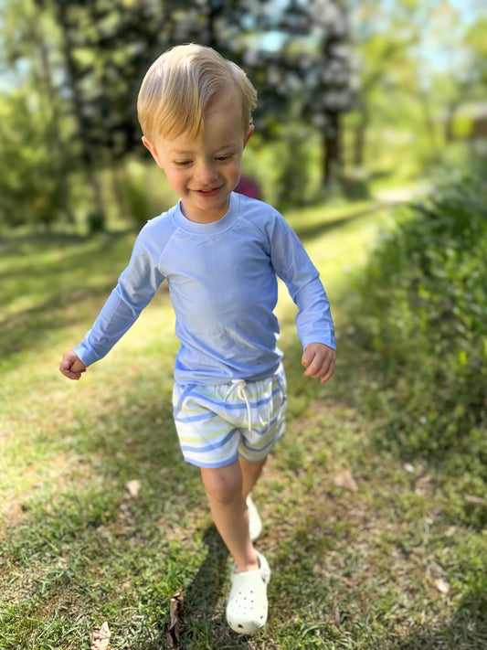 RTS - Spring Daisies Swim Boy Rashguard Top + Shortie Trunks - NO MONOGRAM
