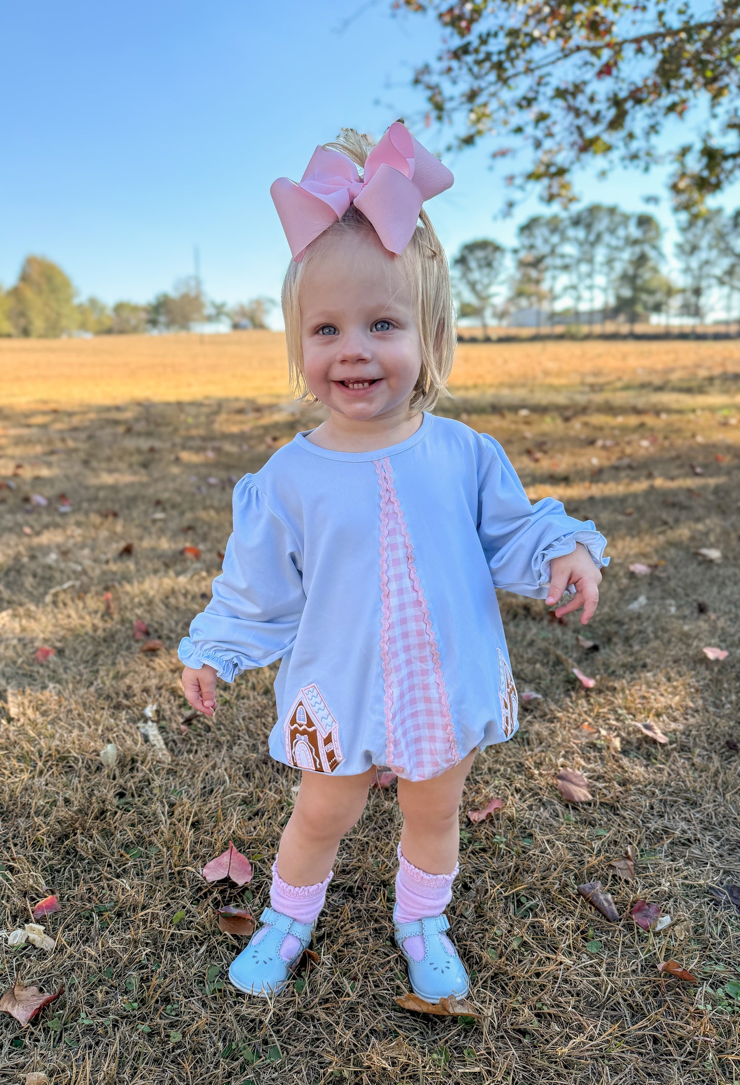 RTS - Appliqué Gingerbread House Girl Bubble