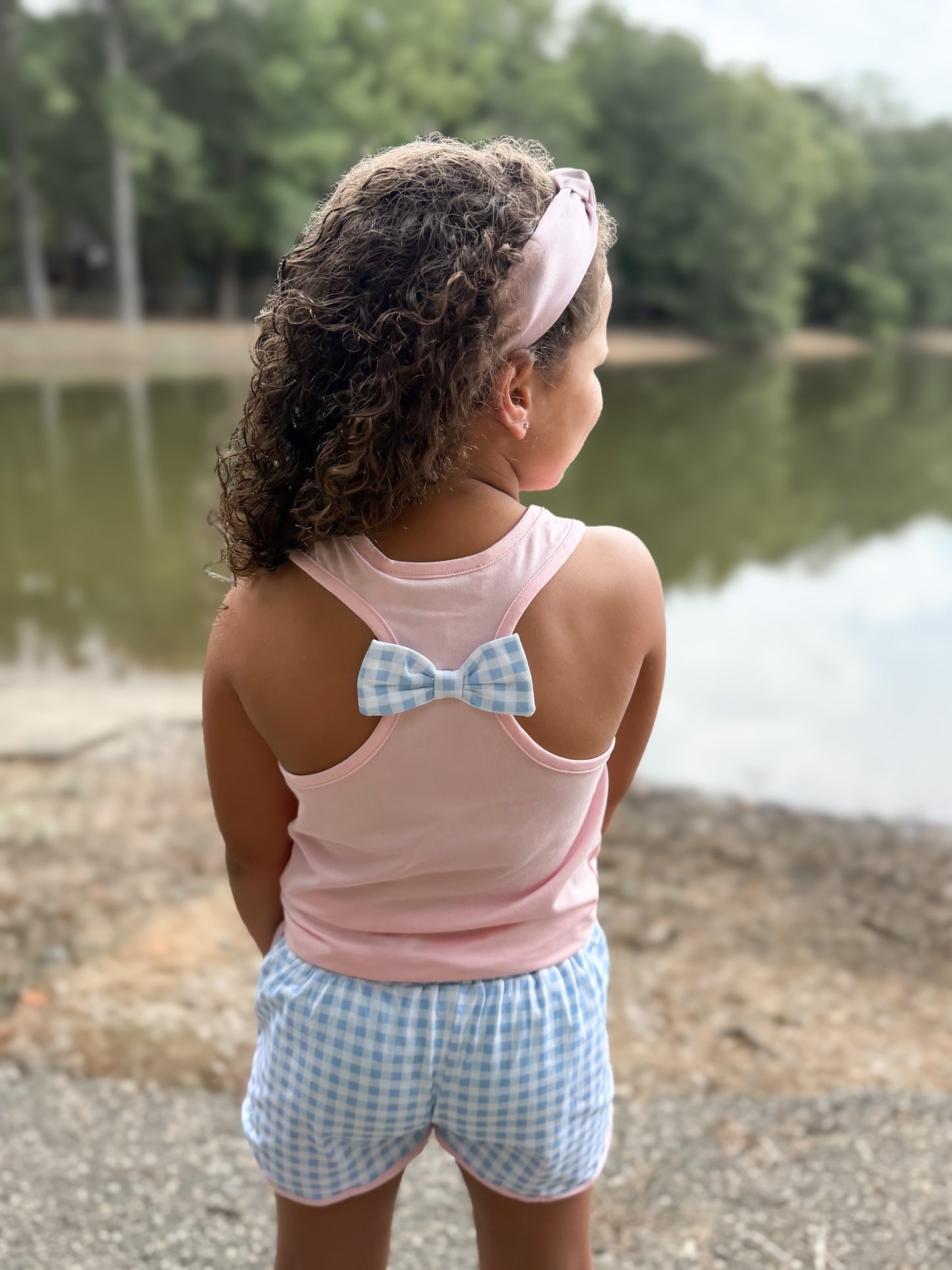 RTS - Summer 2 Girls Only - Bow Back Tank Basics Girl Shortie Set - Pink & Blue