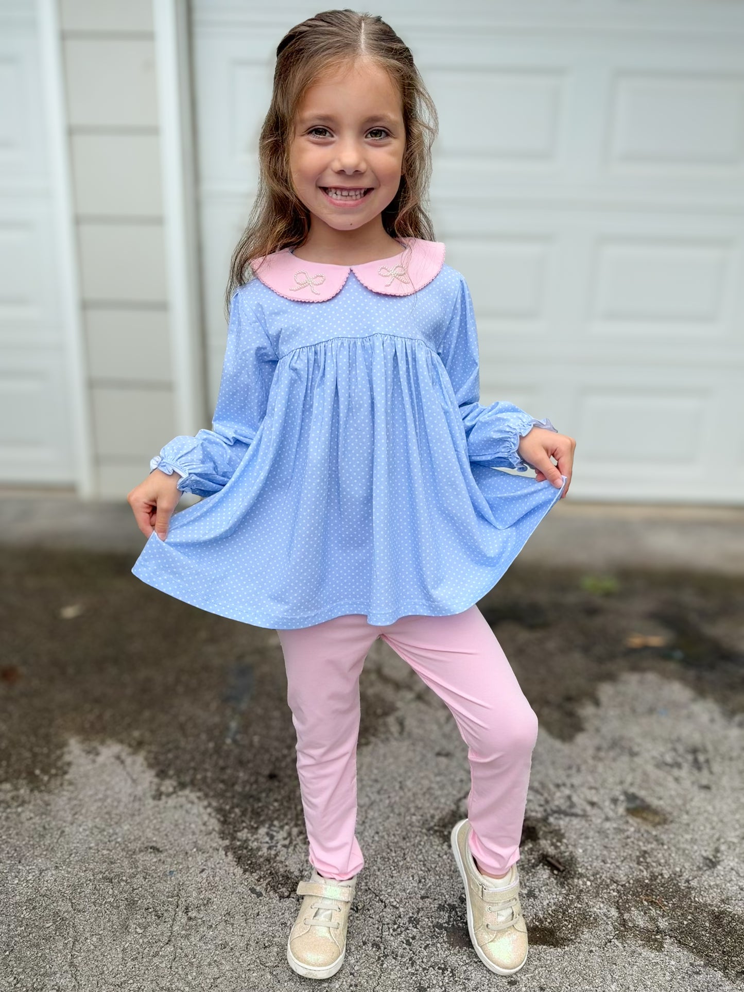 PREORDER 58: WINTER RERUNS - Pearl Collared Bows Girl Pant Set