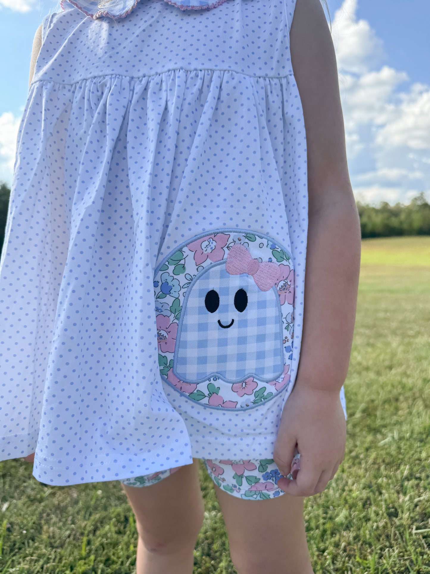 RTS - Applique Preppy Ghost Girl Shortie Set - No monogram