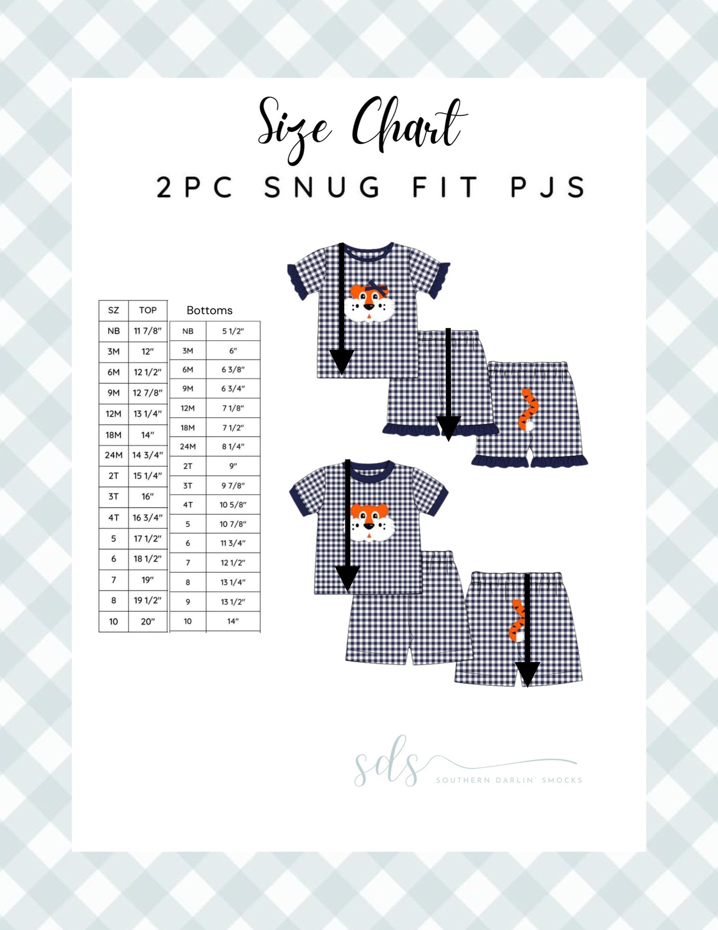 2PC SHORT SLEEVE SNUG FIT PJS SIZE CHART