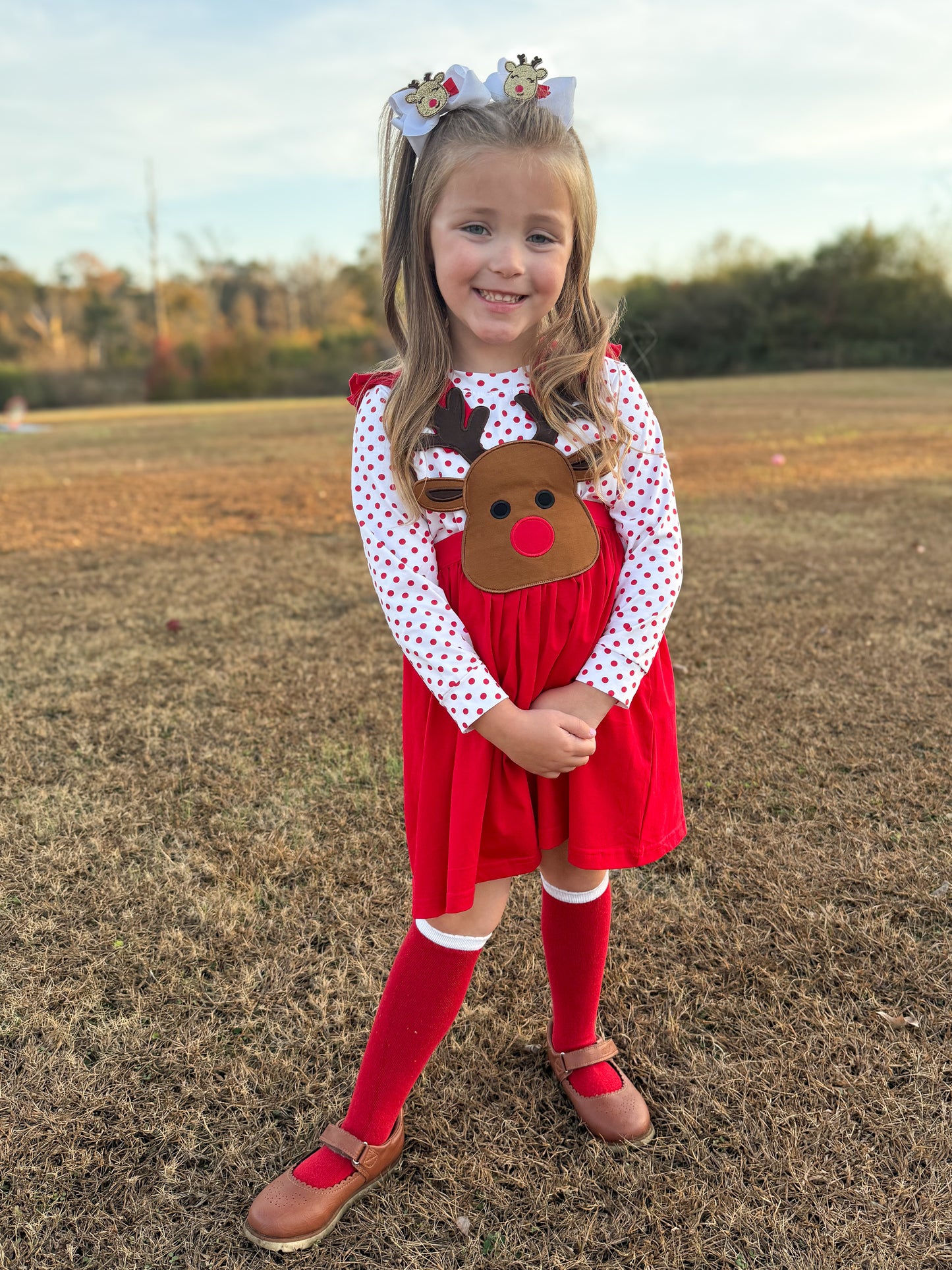 RTS - Applique Reindeer Girl Dress