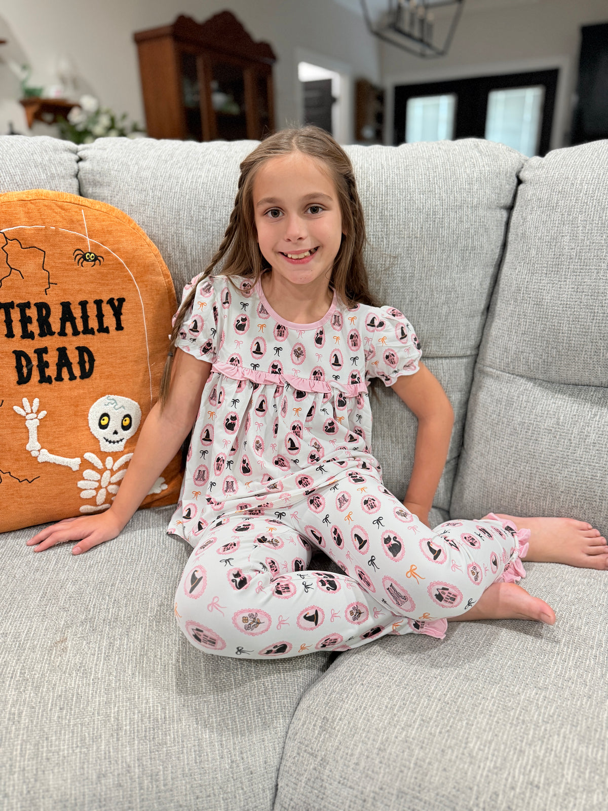 RTS - PUMPKINS & HALLOWEEN - Pumpkins & Halloween Girls Only - Bows, Cats, & Witch Hats Girl 2pc Loungewear